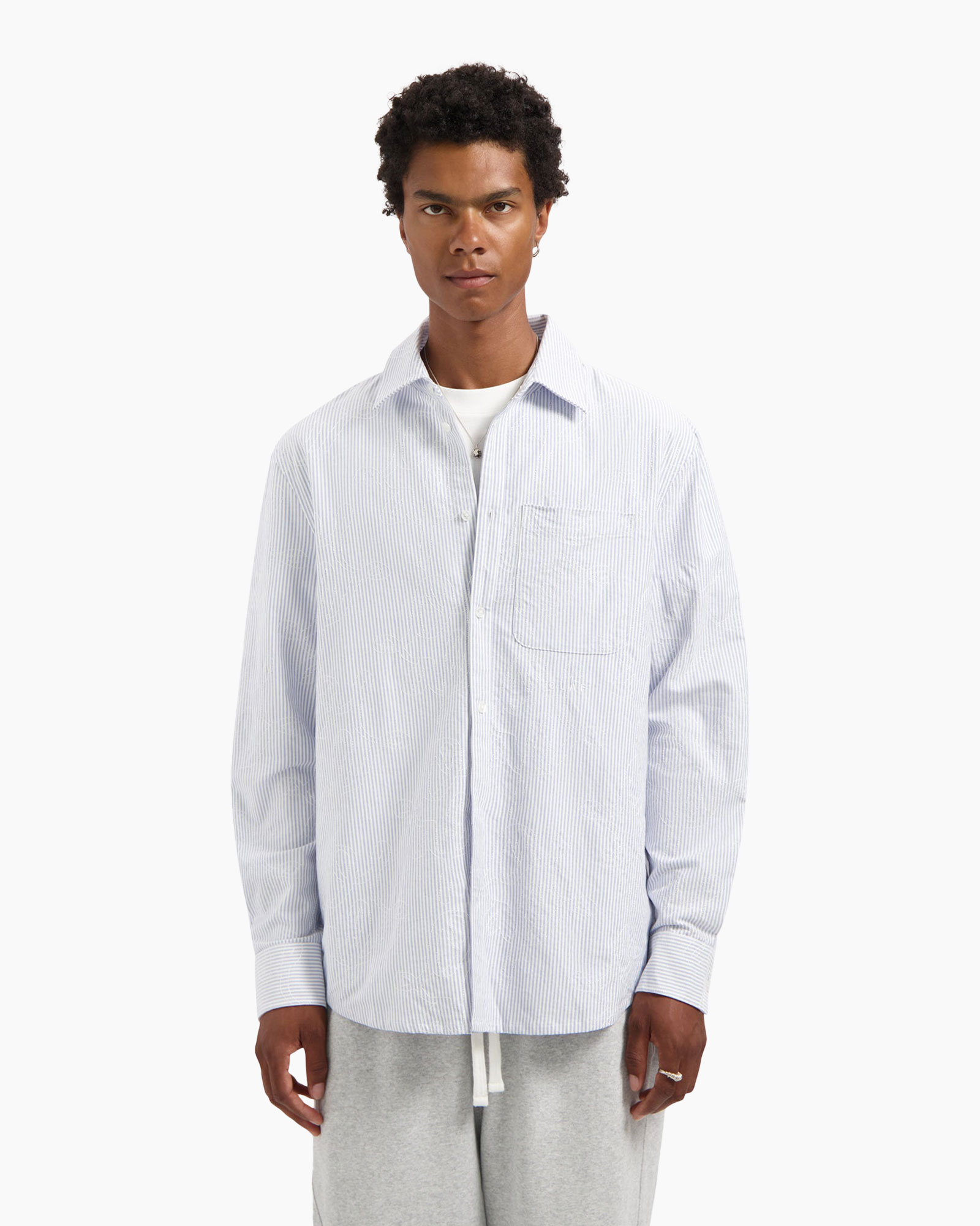 Overhemd Monogram Embro Oxford Blauw dessin