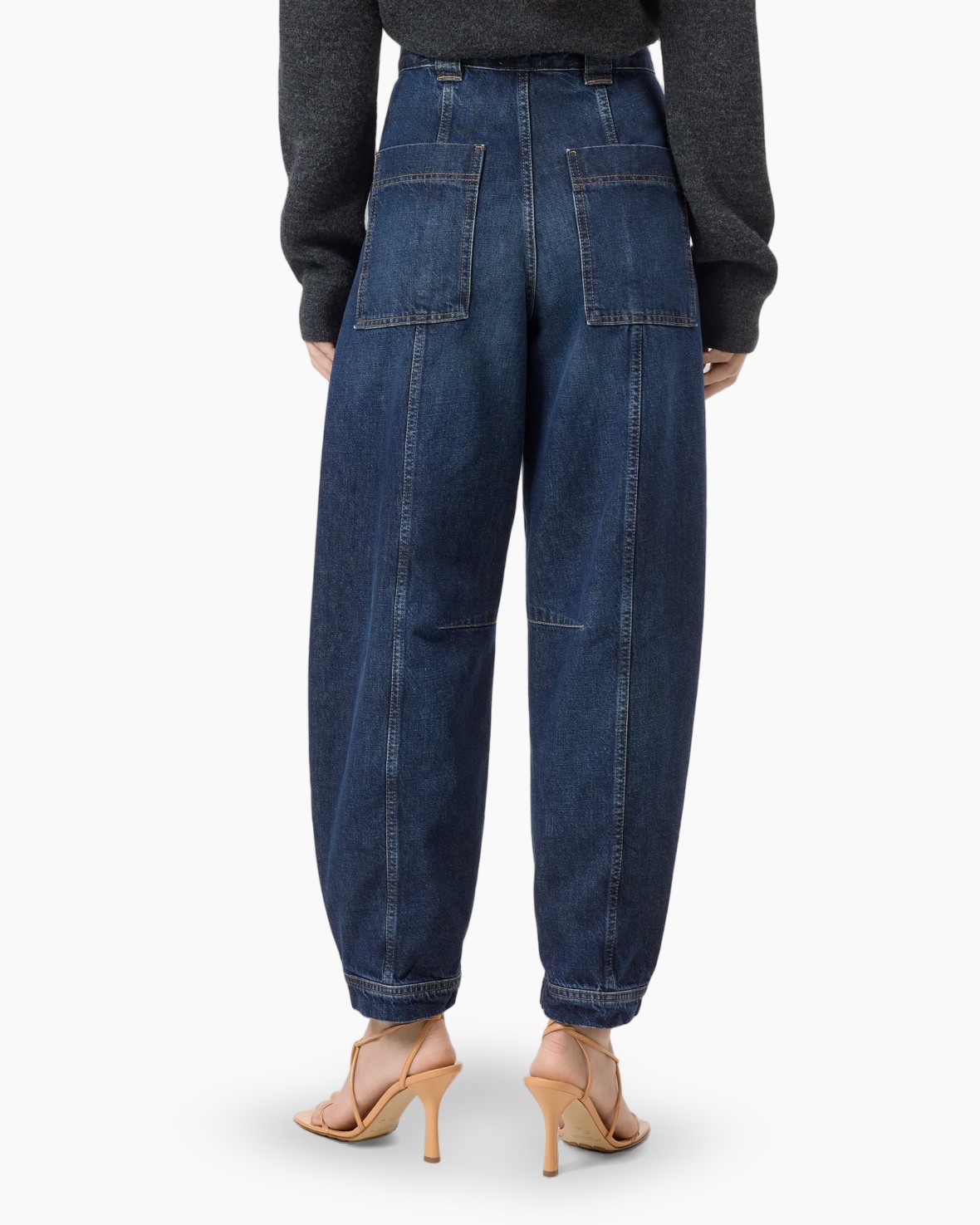 denim jeans, wijdere pijpen, cargo zakken, midden wassing, enkellengte