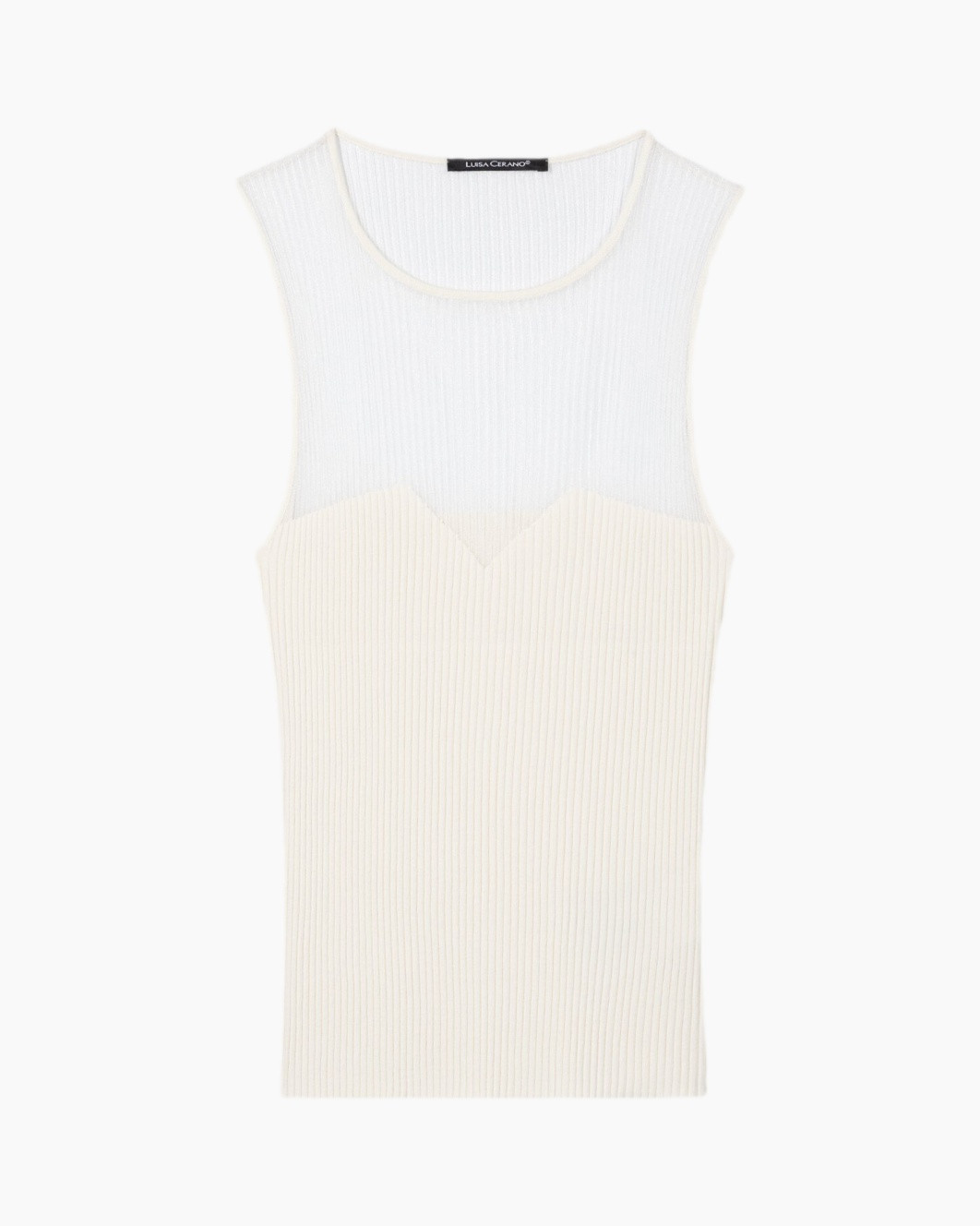 tanktop, ribbed, gebreid, wit, mouwloos