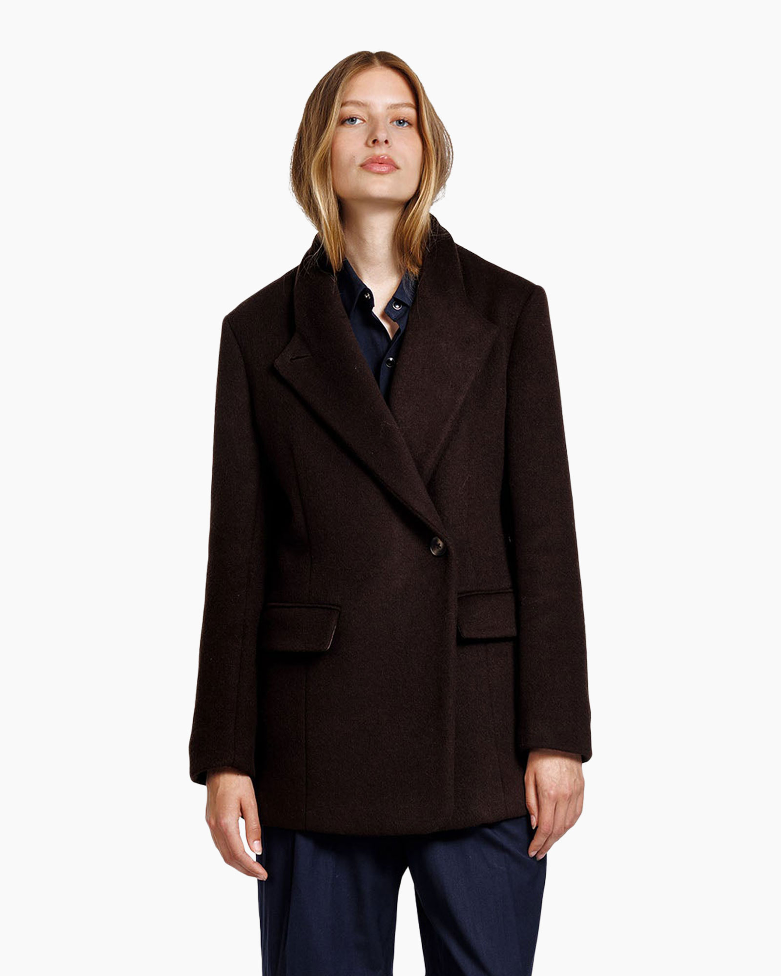 jas, blazer, bruin, enkele rij, kraag