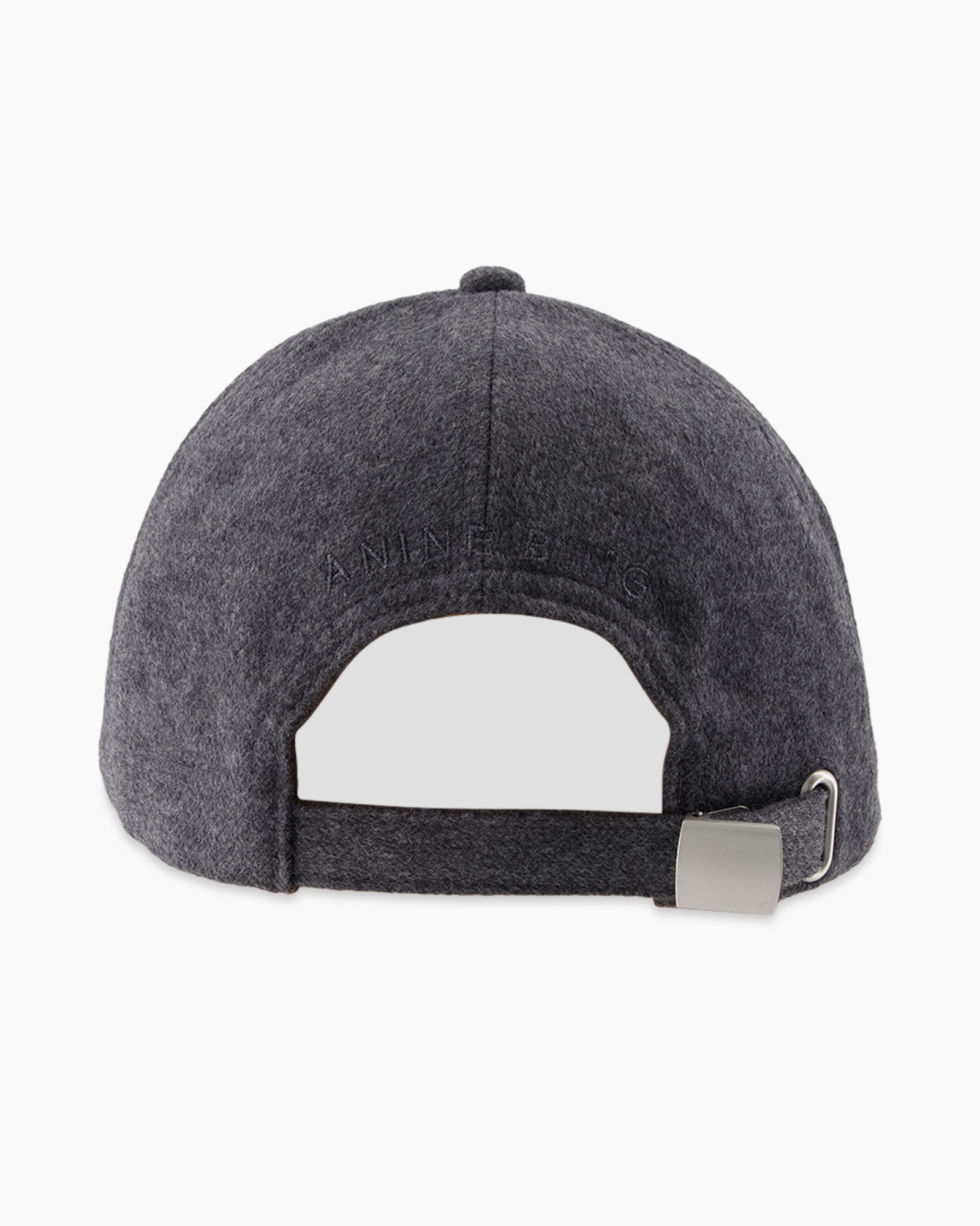 bunt pet, achterkant, verstelbare band, stoffen structuur, donkergrijs