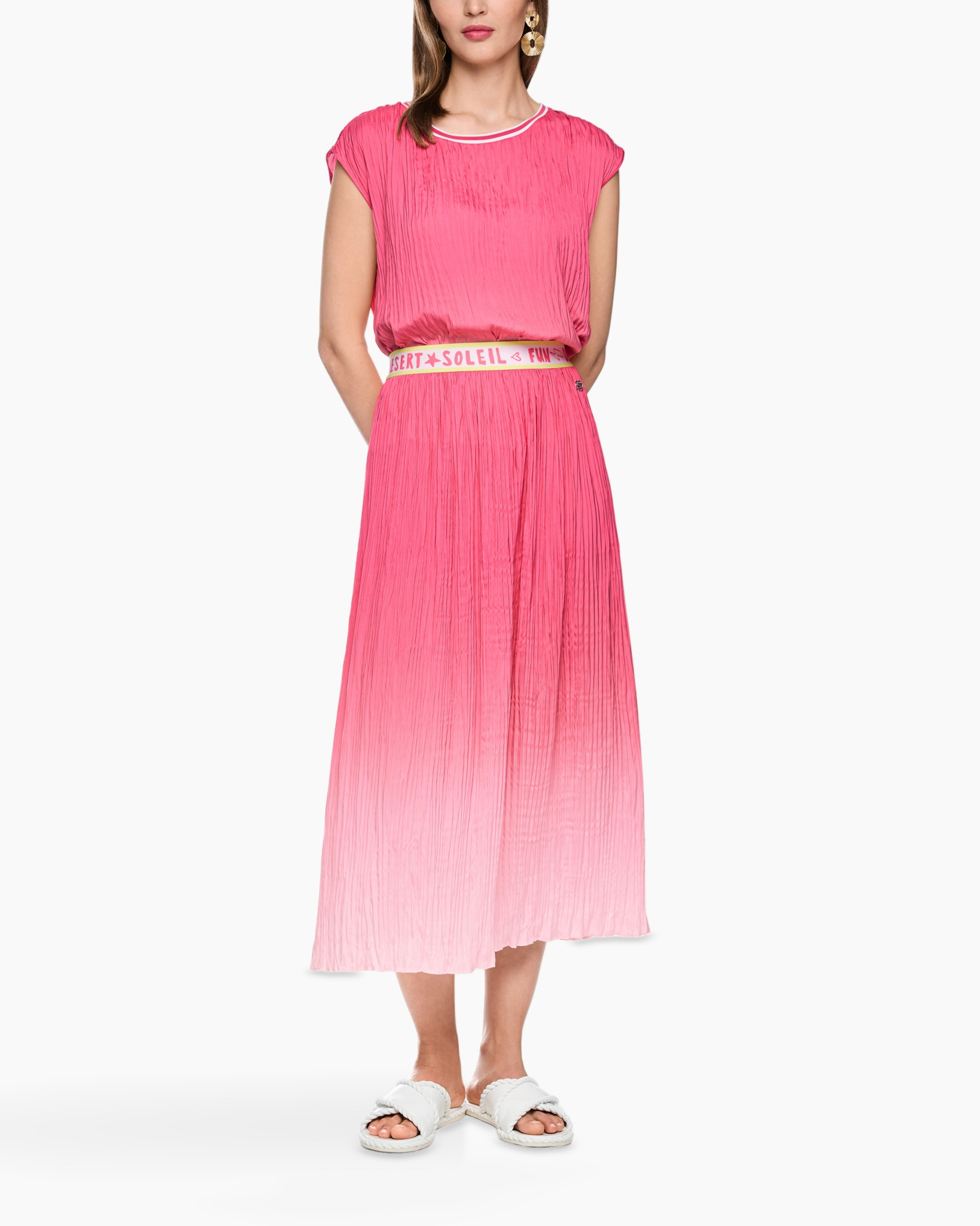 jurk, crêpe, roze, maxi, riem