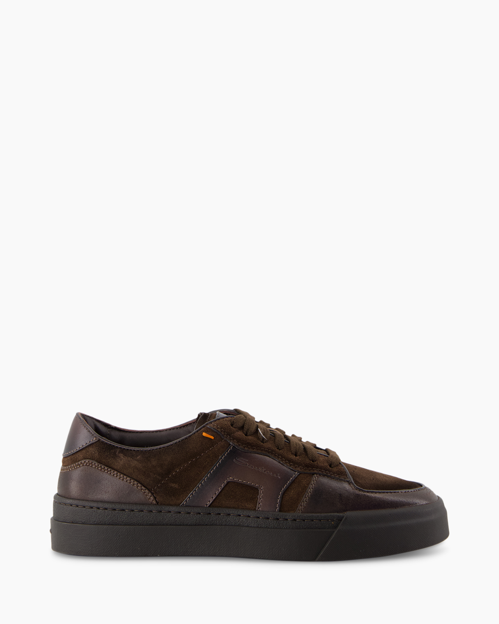 schoen, sneaker, bruine, leer, laag-top