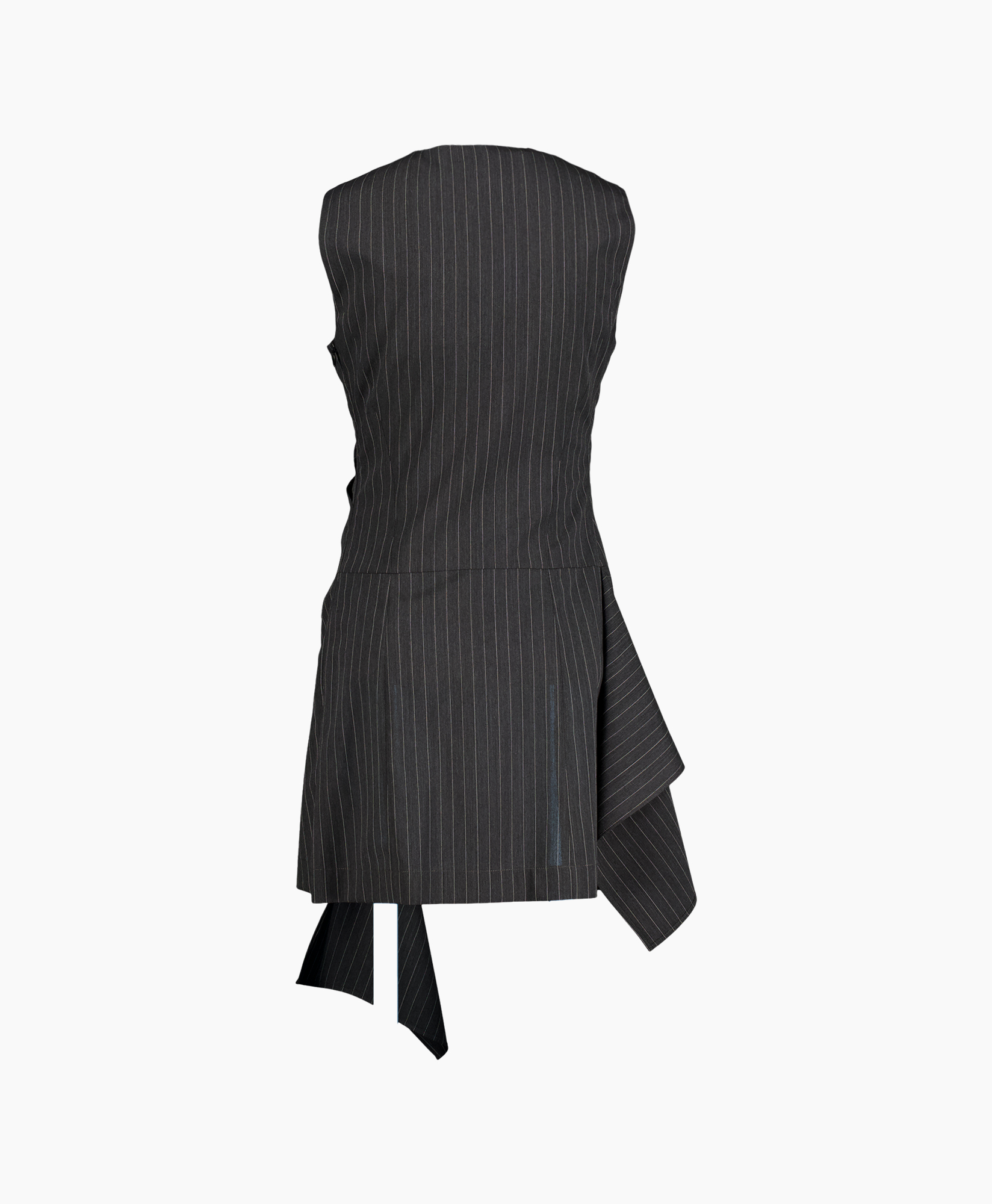 jurk, streep, asymmetrie, mouwloos, wrap-rok