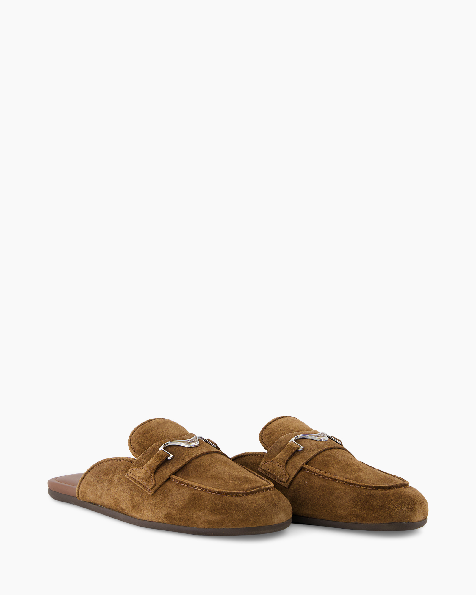 slippers, mules, brown, suede, buckled