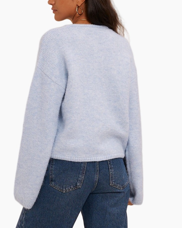 cardigan, gebreide kleding, lichtblauw, knopen, lange mouwen