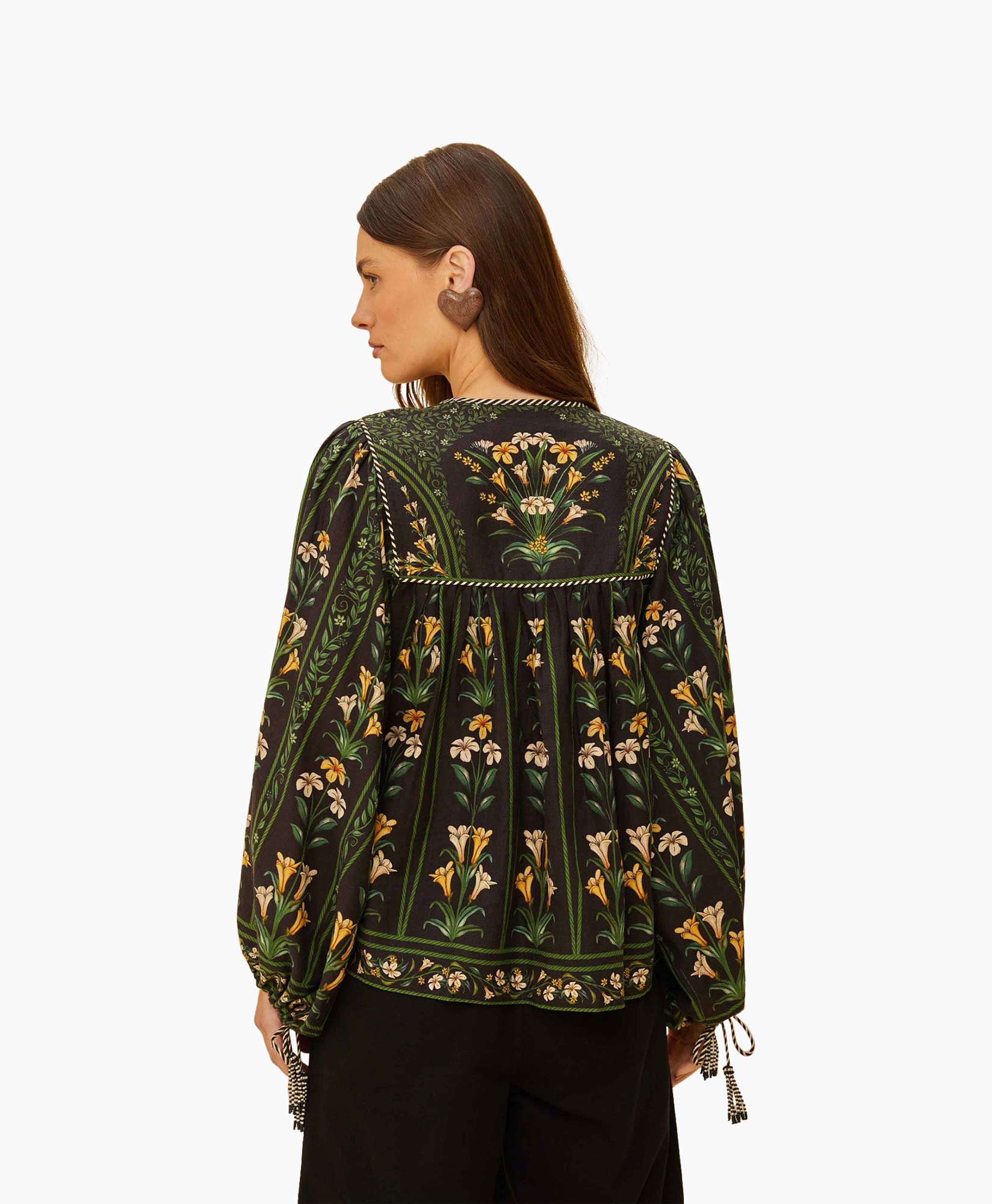 Blouse Flowers Arch Long Sleeve Zwart