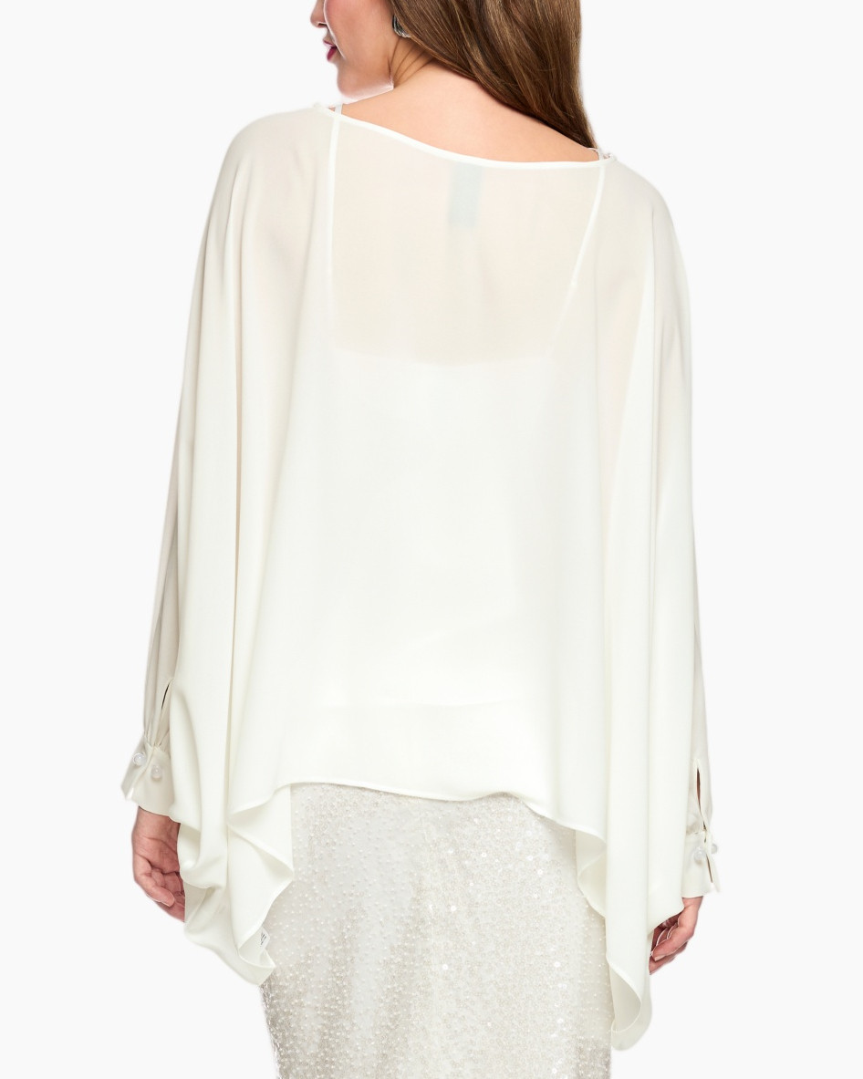 white, blouse, draped, sheer, sequined-skirt