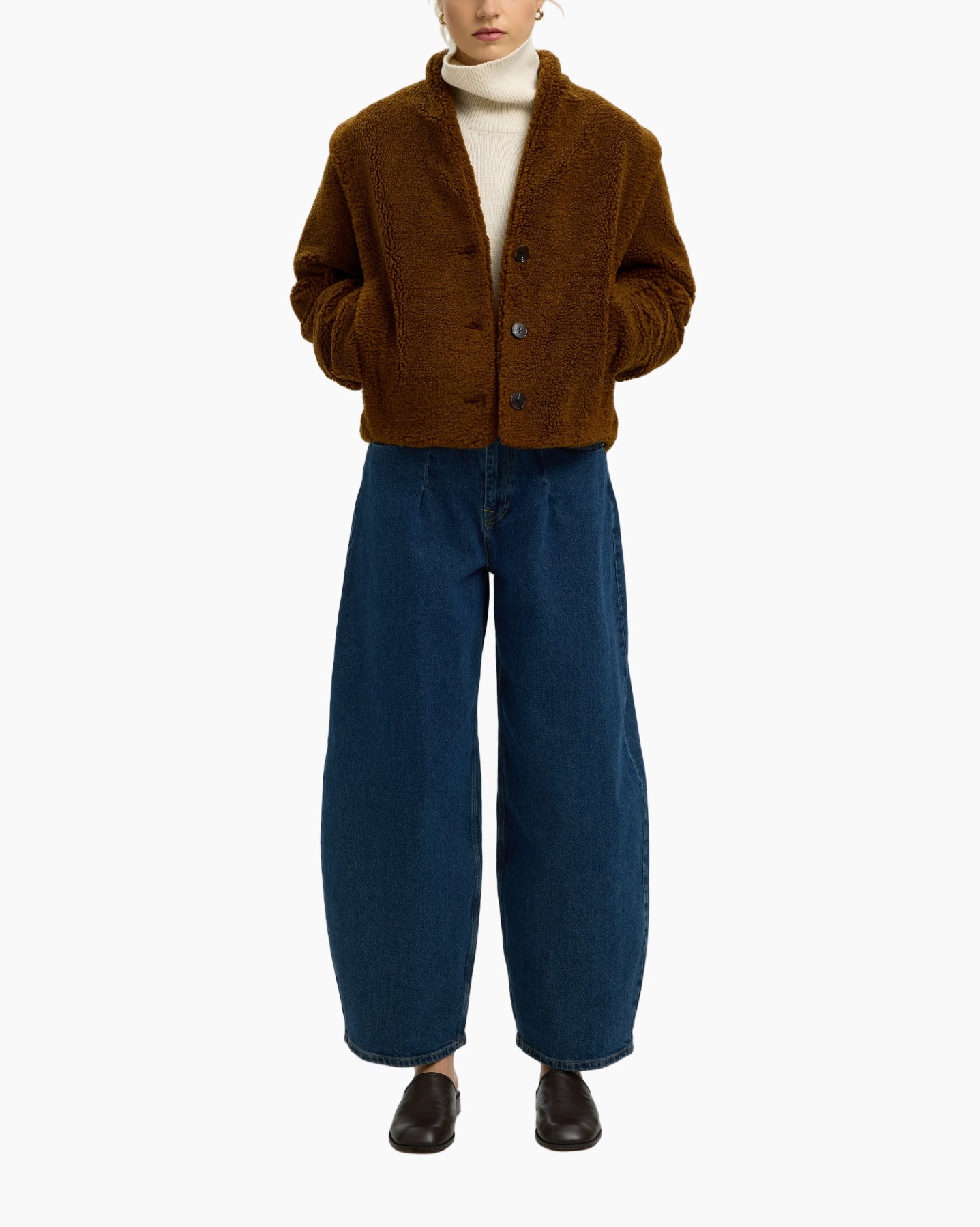 bruin jack, faux shearling, knopsluiting, oversized, bruin jas