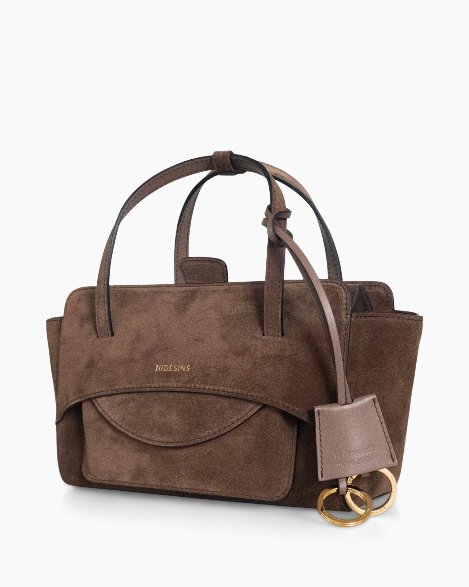 handtas, bruin, suede, bovenhandvat, met vak