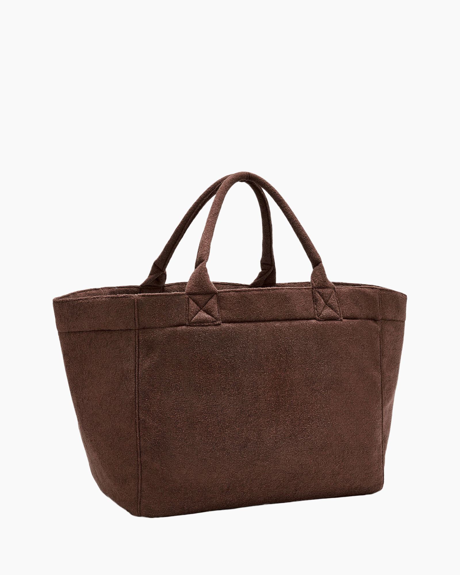 tas, tote, bruin, stof, handvatten