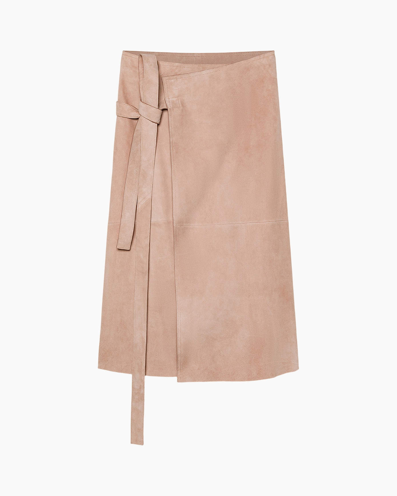rok, wrap, suede, tan, knee-length
