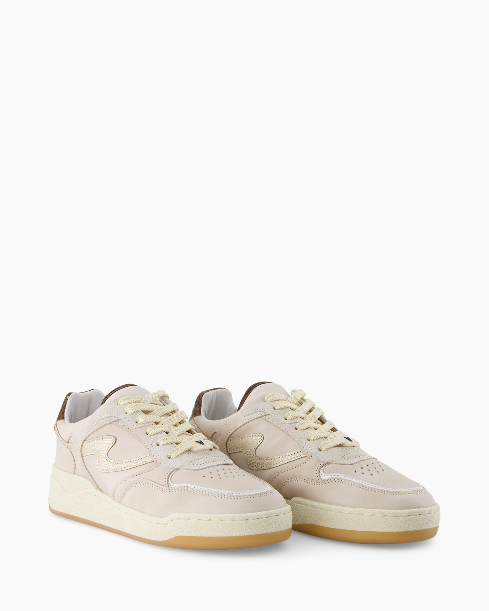 sneaker, sko, beige, crème, veters, laag model, suède, memory-foam, gum sole, chunky