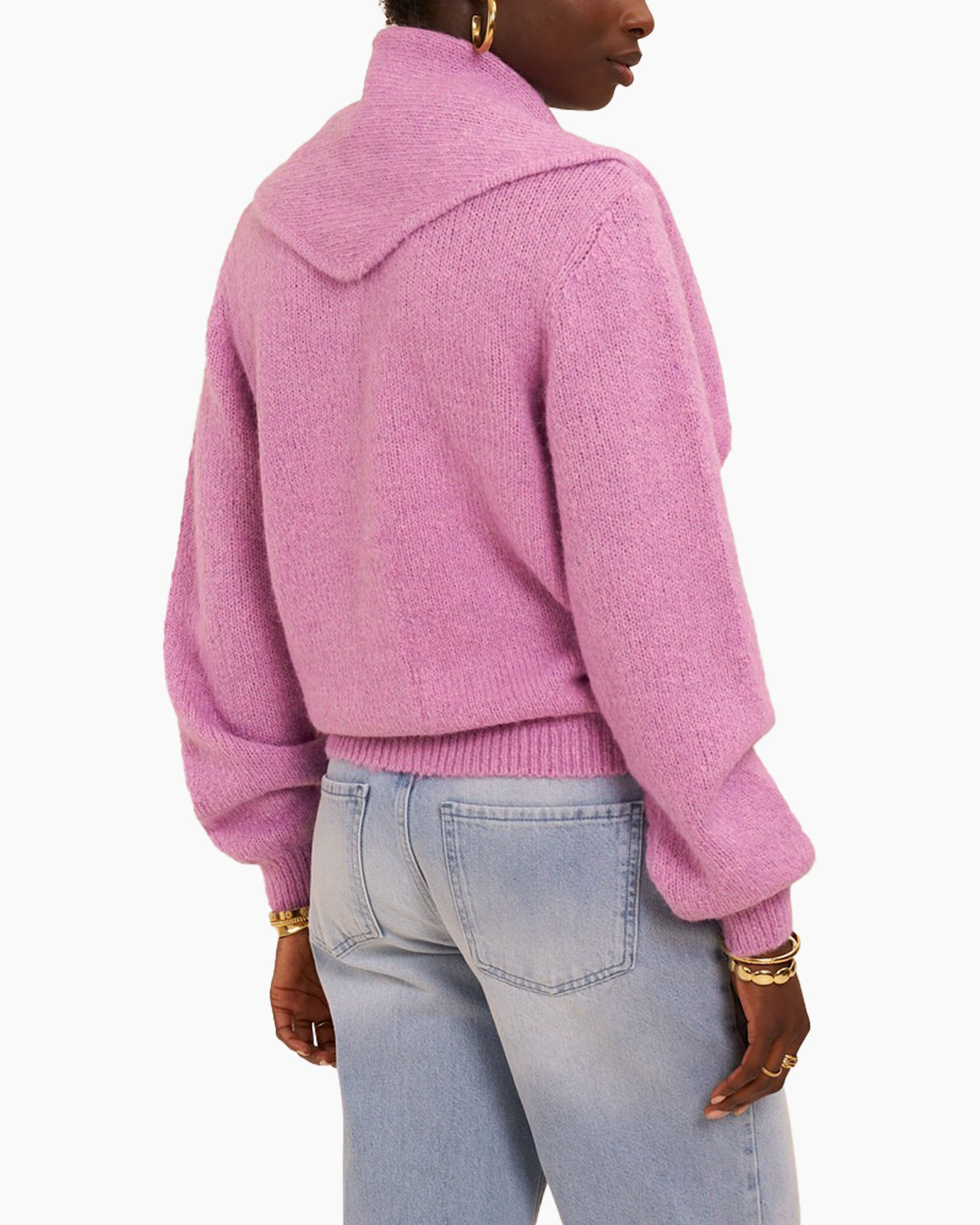cardigan, gebreide, roze, knopen, sjaal
