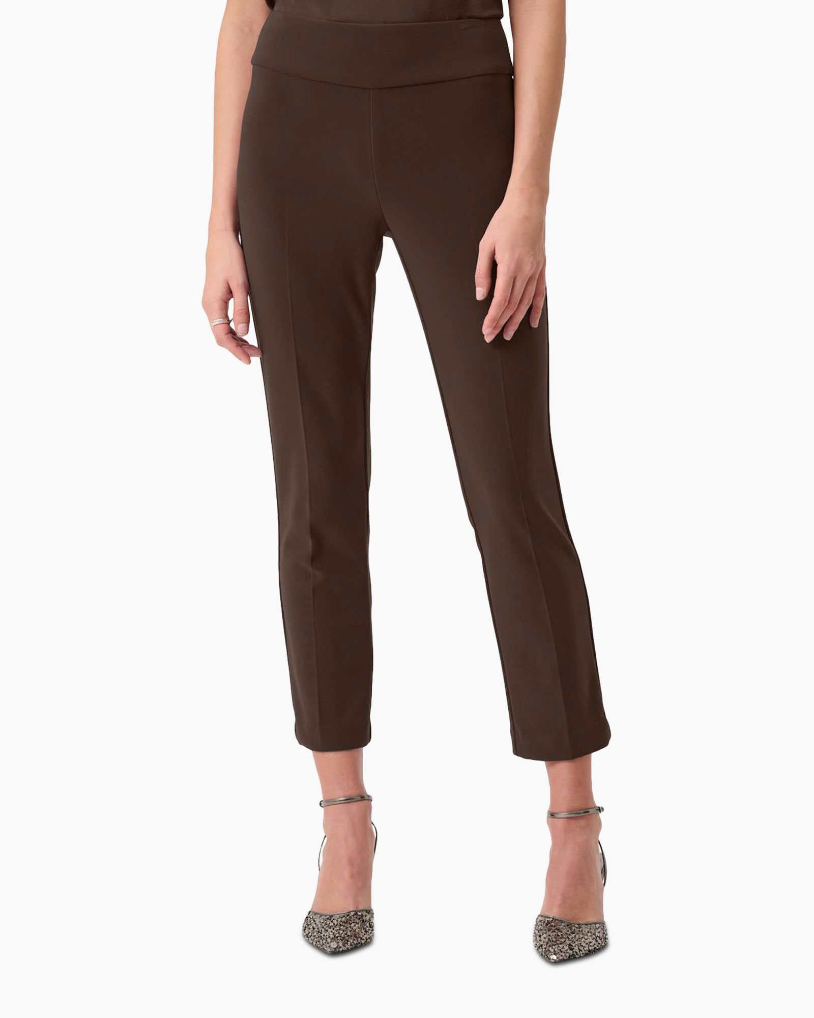 broek, pak, bruin, enkellengrootte, hakken