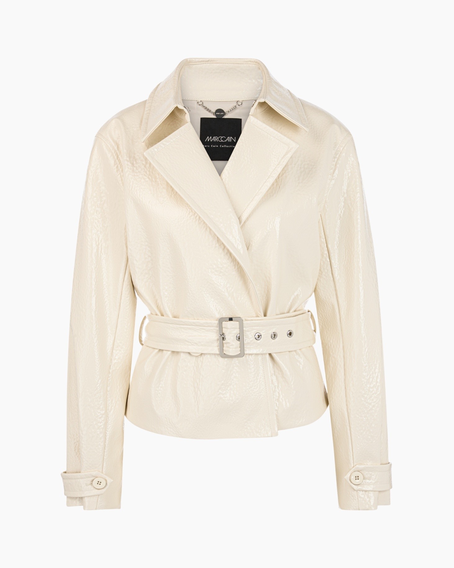 leren jas, beige, riempje, riemce, lange mouw