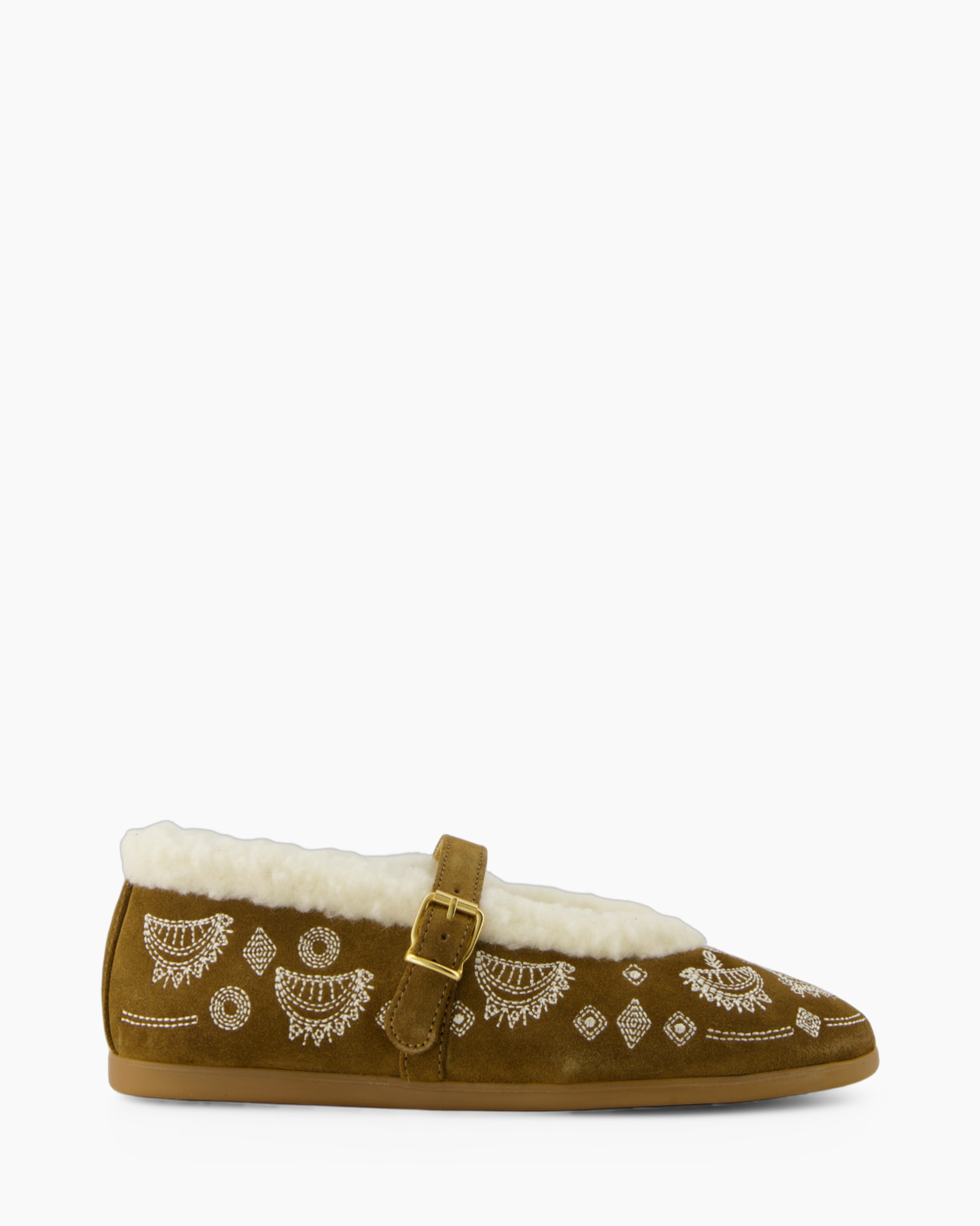 slipper, moccasin, babyier, geborduurd, shearling
