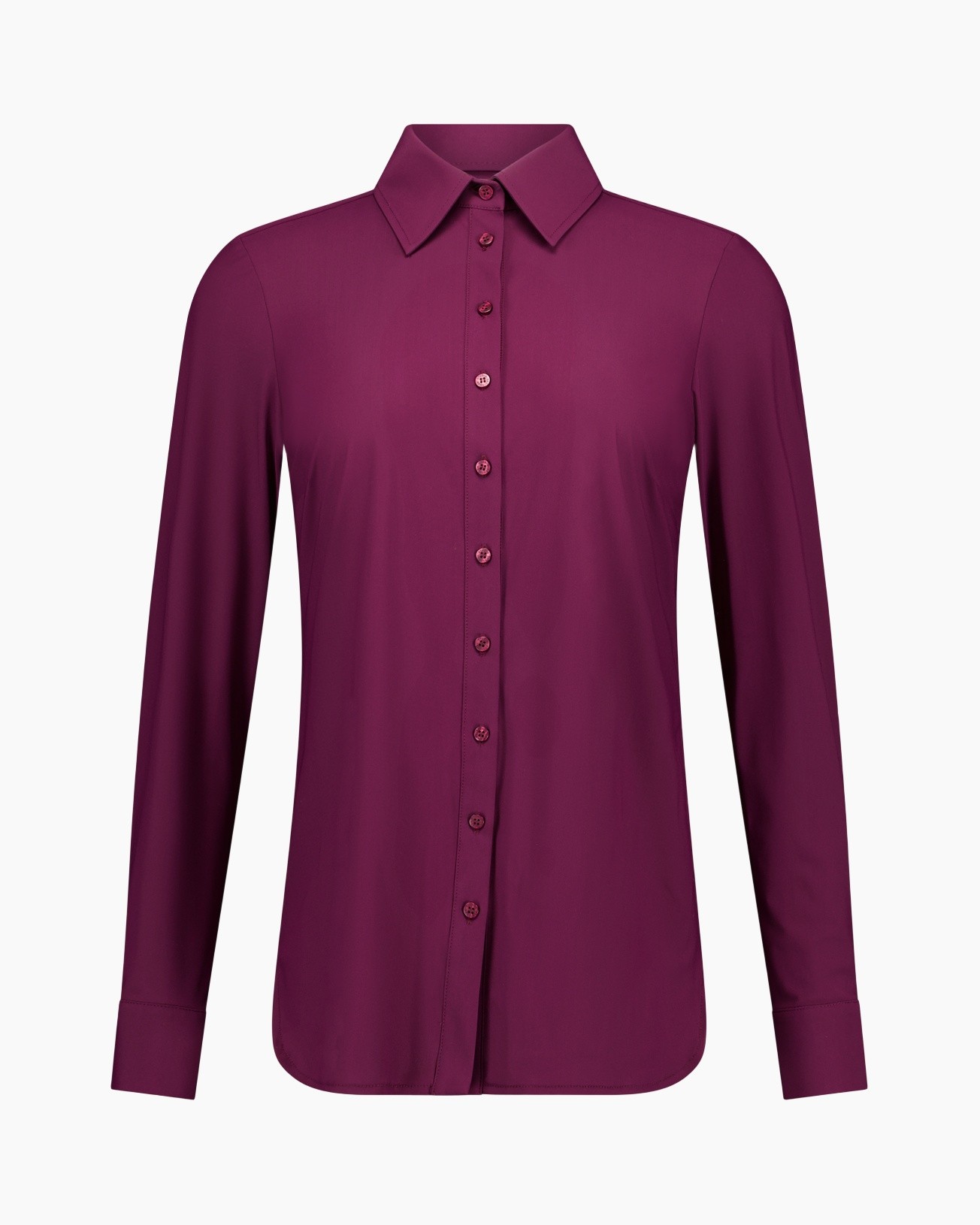 knopsluit blouse, lange mouwen, kraag, egale kleur, magenta