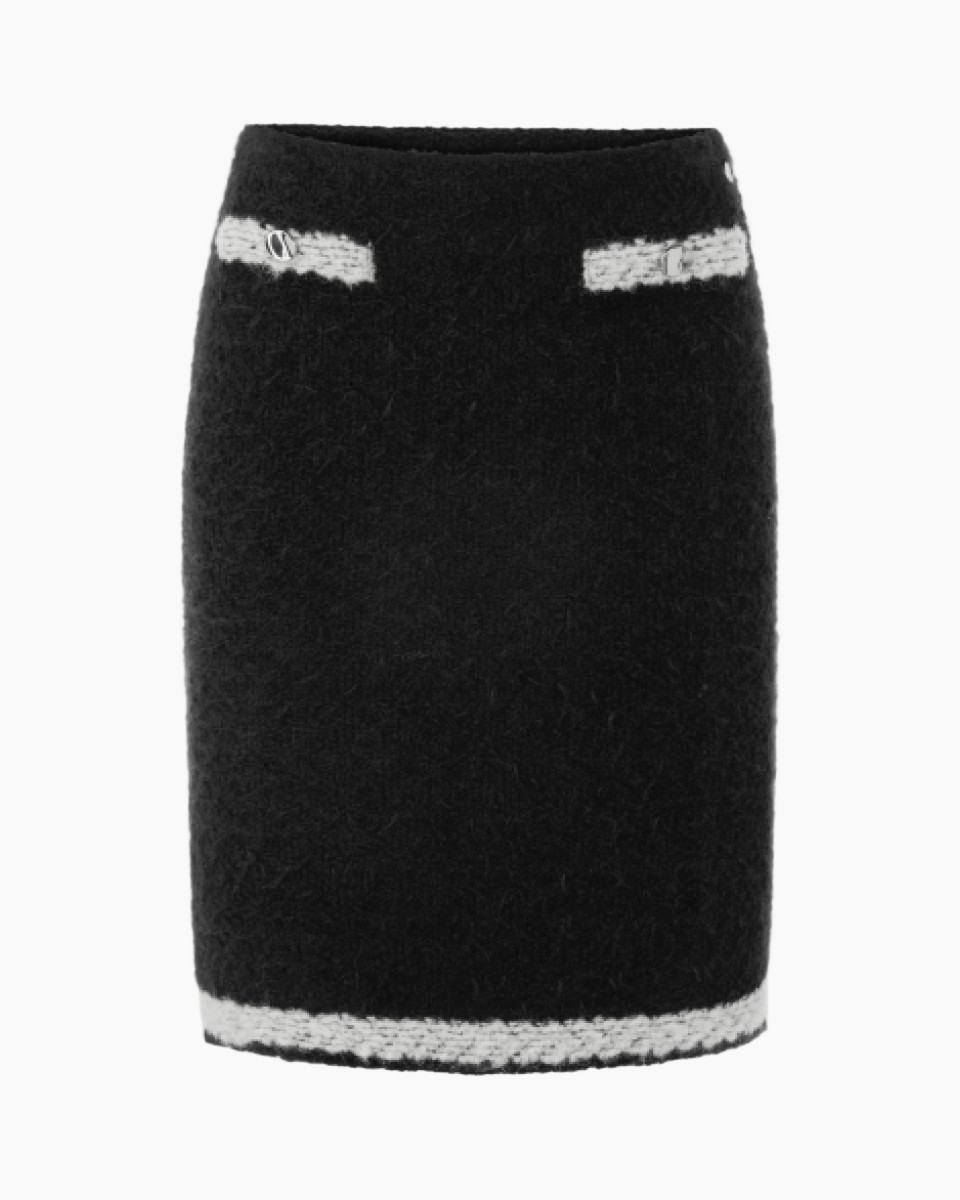 rok, zwart, wol, gestructureerd, mini