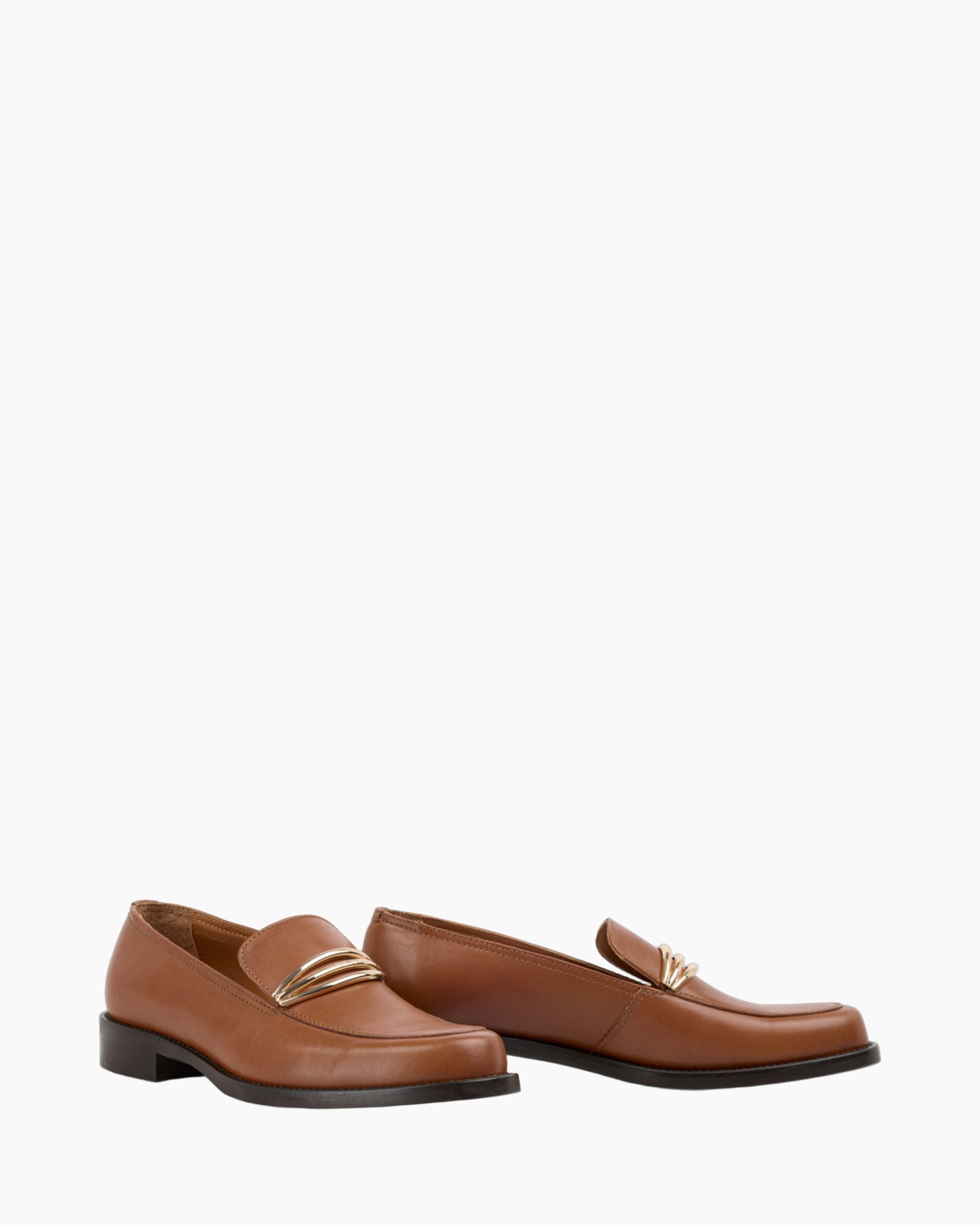 loafers, moccasin, bruin, leder, goudkleurig ornament