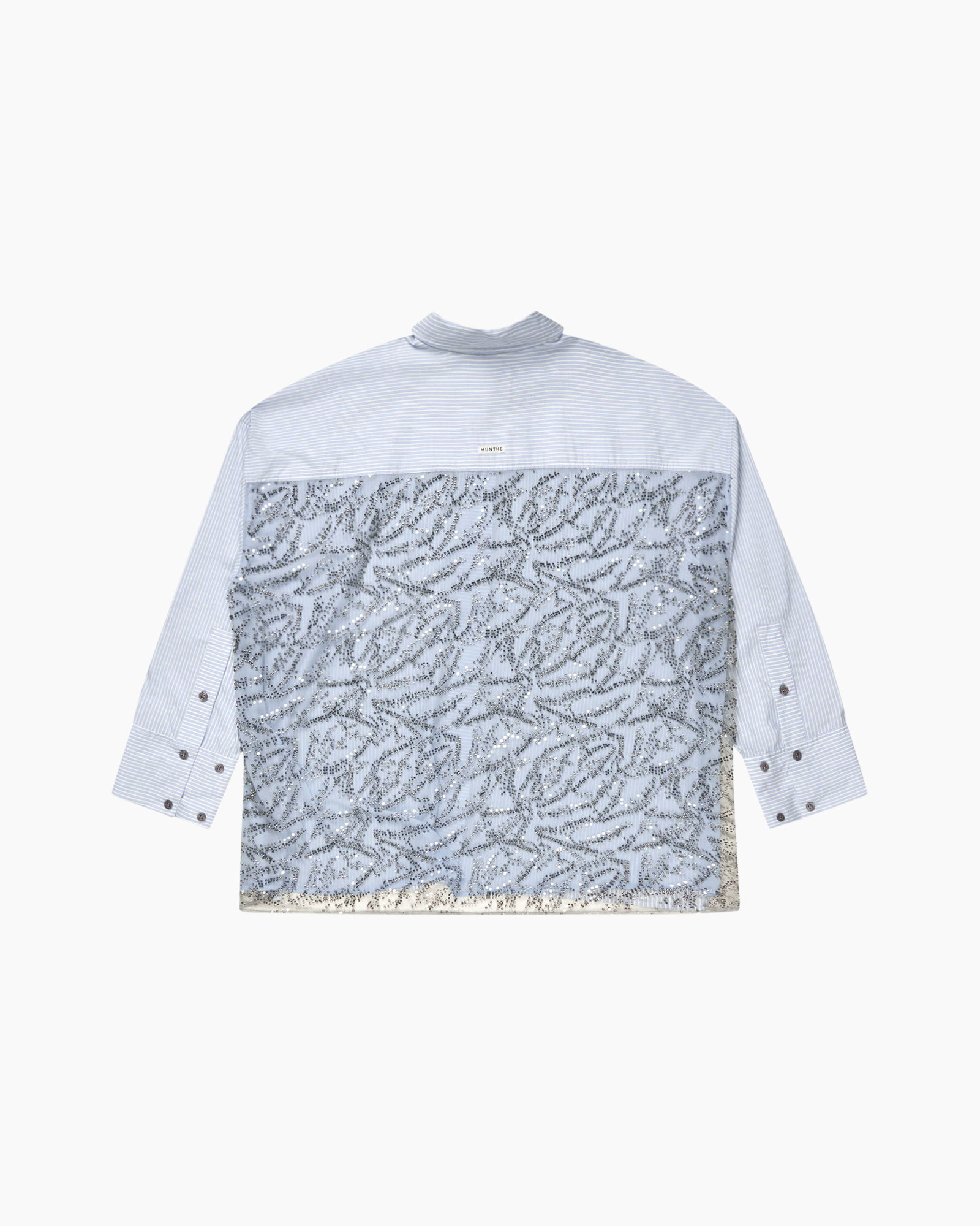 shirt, blouse, gestreept, sequin, mesh-overlay