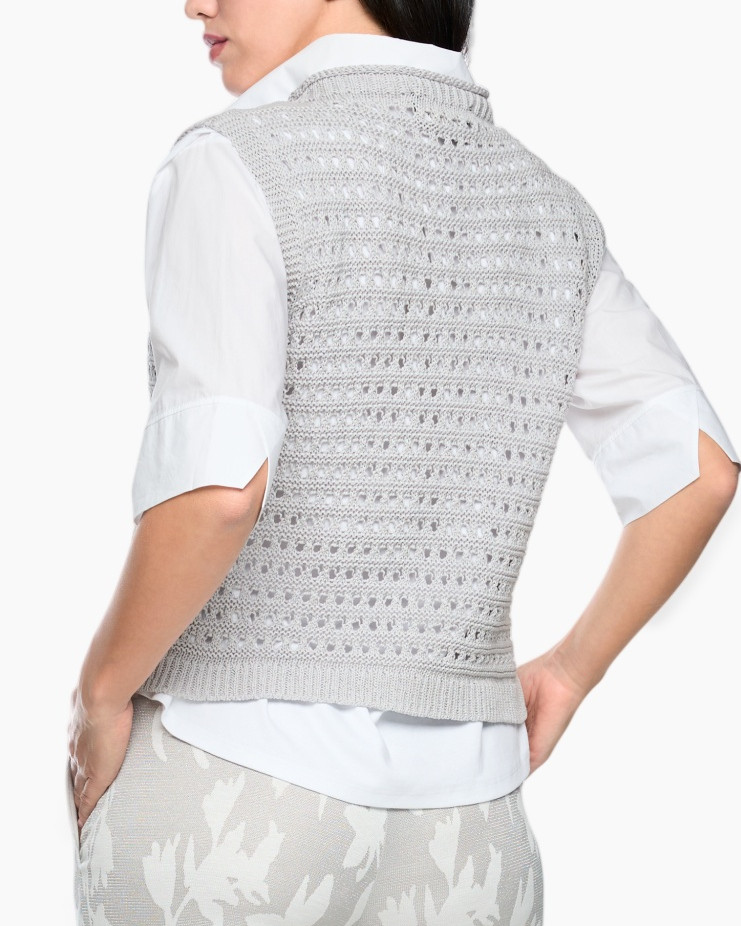 knit vest, crochet top, sleeveless layer, grey, layered sweater