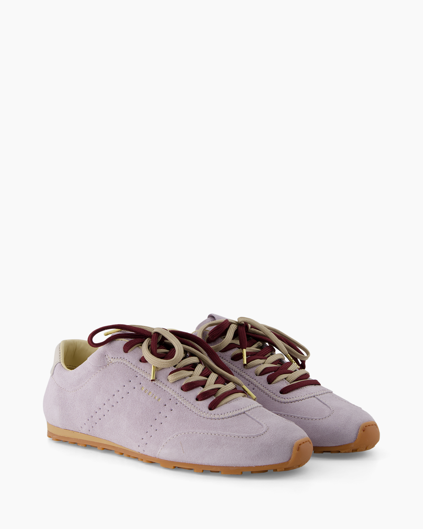 sneakers, velvet suede, lavender, lacing, gum sole