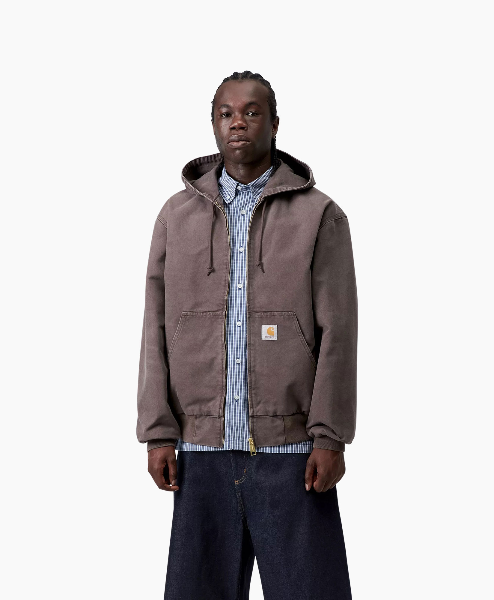 hooded jas, bruin, rits, zakken, carhartt-logo