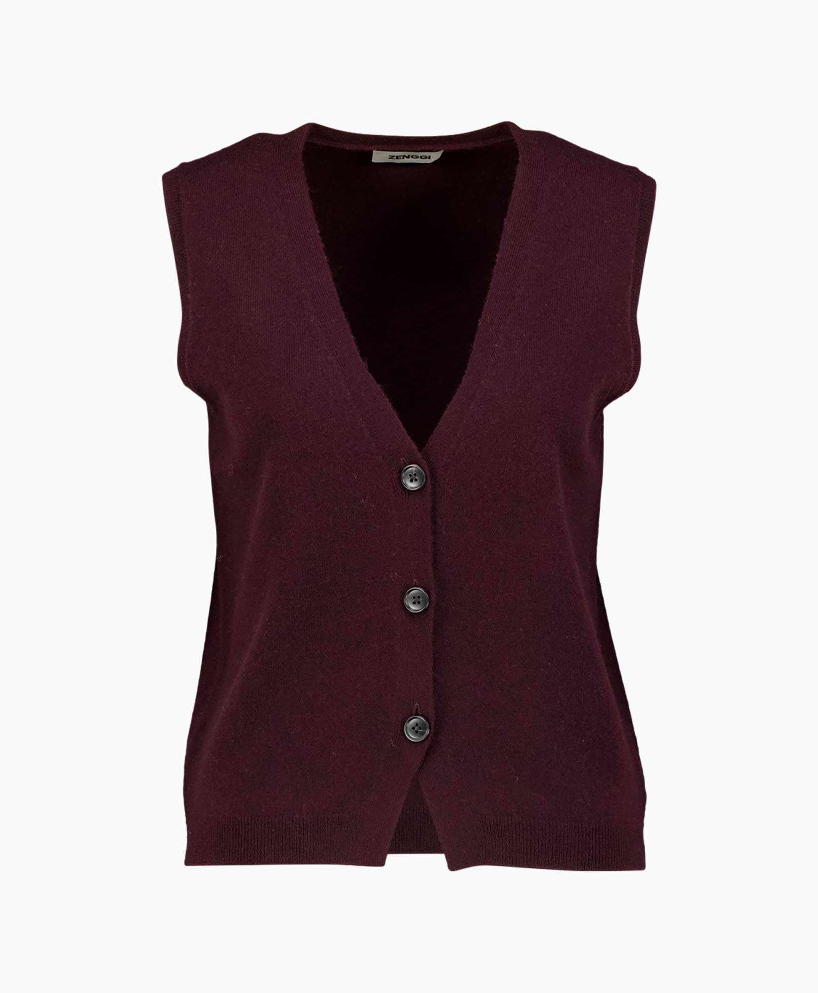 Vest Cashmere Blend Sleeveless Donker Bruin