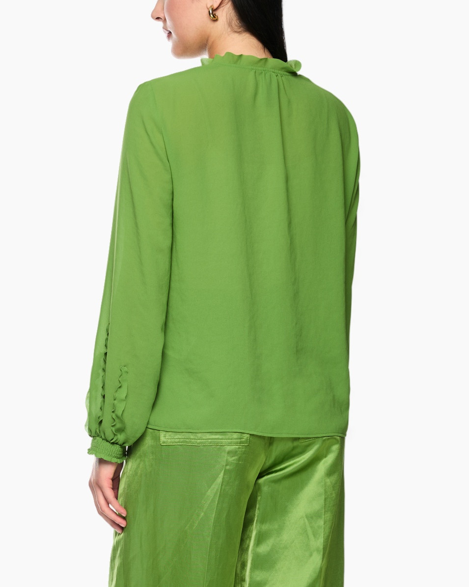 groen, blouse, lange mouwen, kraag, rimpel/details