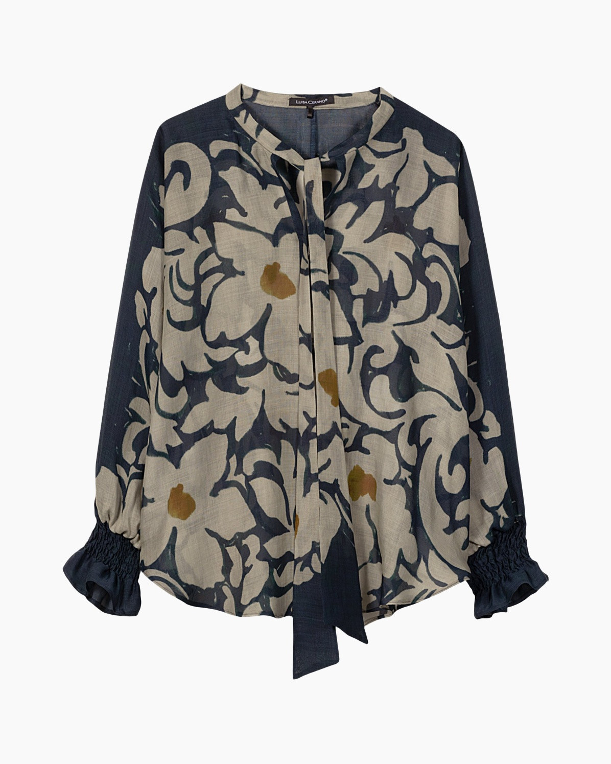 blouse, lange mouwen, abstract patroon, keerlintuar, marineblauw