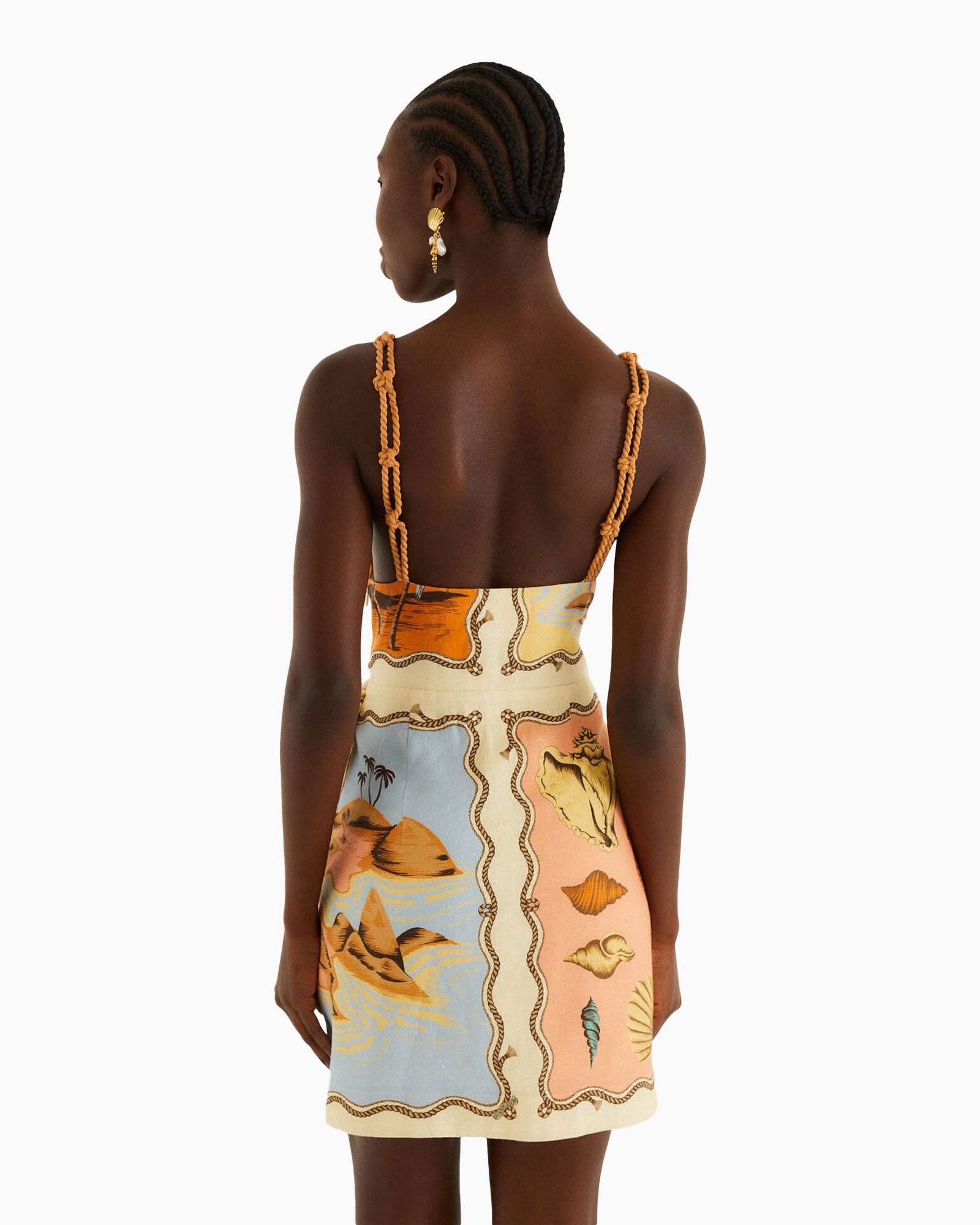 jurk, achterkant, print, strappy, zomerjurk, kokosnoot? not, strandprint