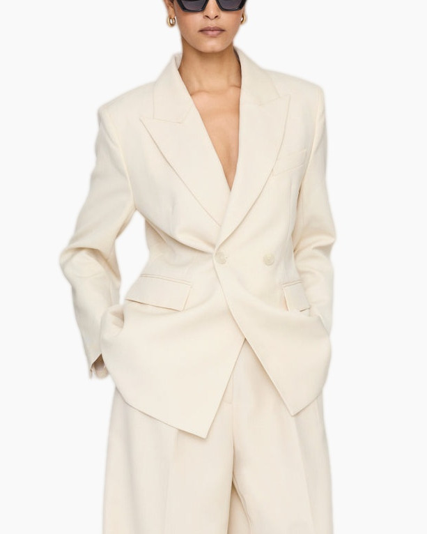 blazer, broek, tweedset?, beige, inkeping-notched-slag