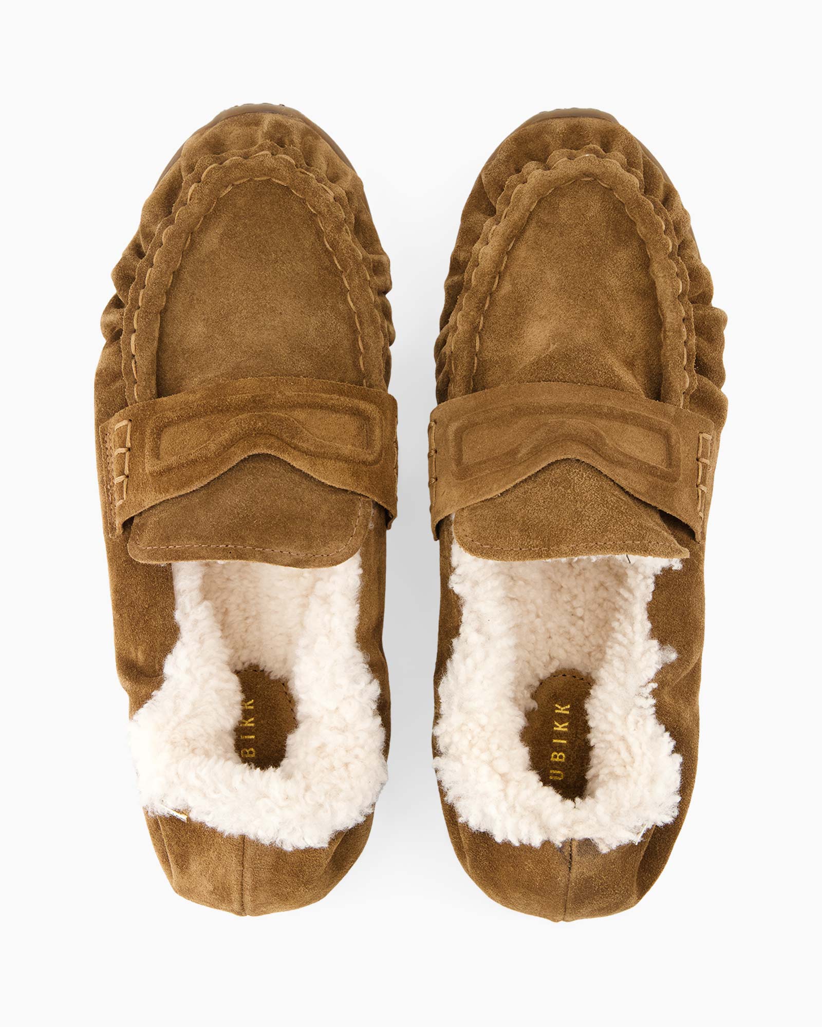 slofjes, moccasines, bruin, suede, fleece voering