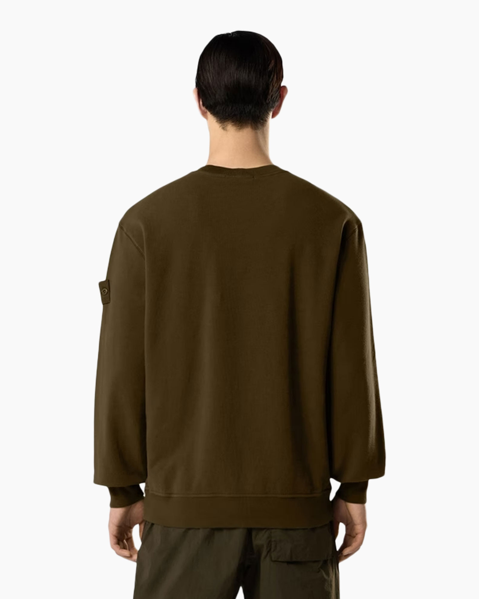 we sweater, olijf, kraagloze, lange mouw, eenvoudig