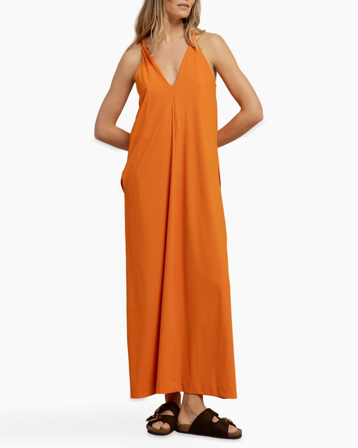 jurk, maxi jurk, zomerjurk, oranje, halternek