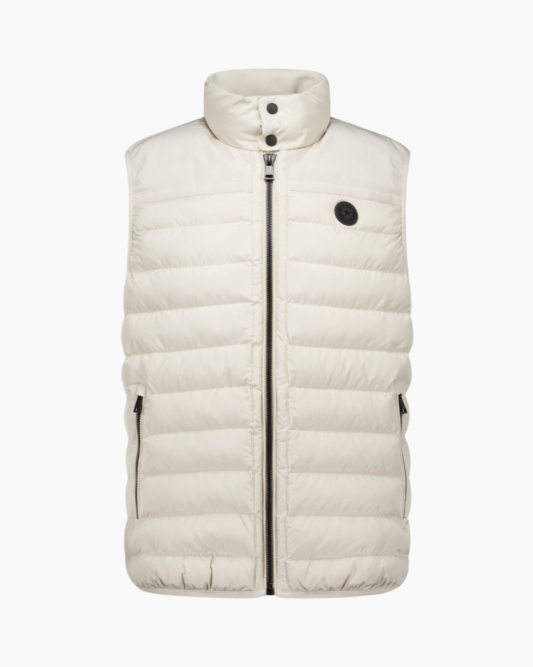 puffer vest, down vest, zipper, high collar, pocket zippers