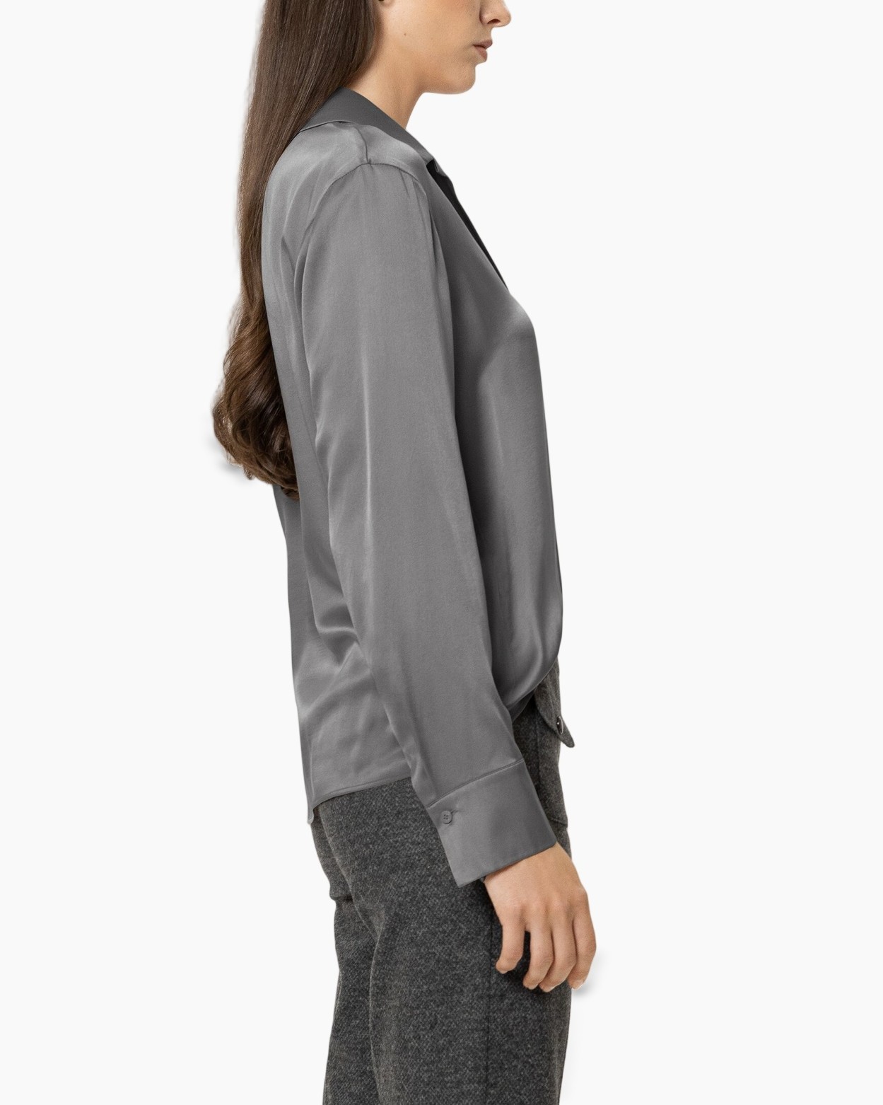 blouse, knopen blouse, grijs, lange mouwen, kraag