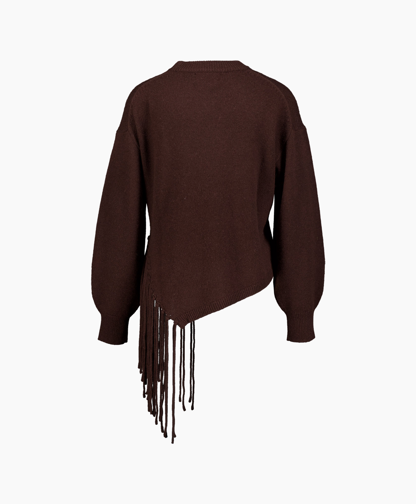 trui, bruin, fringes, brei, lange mouw