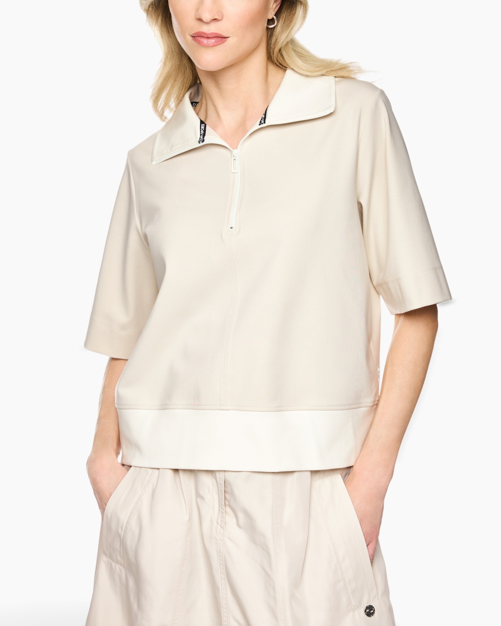 top, rits, kraag, half-langsl, beige
