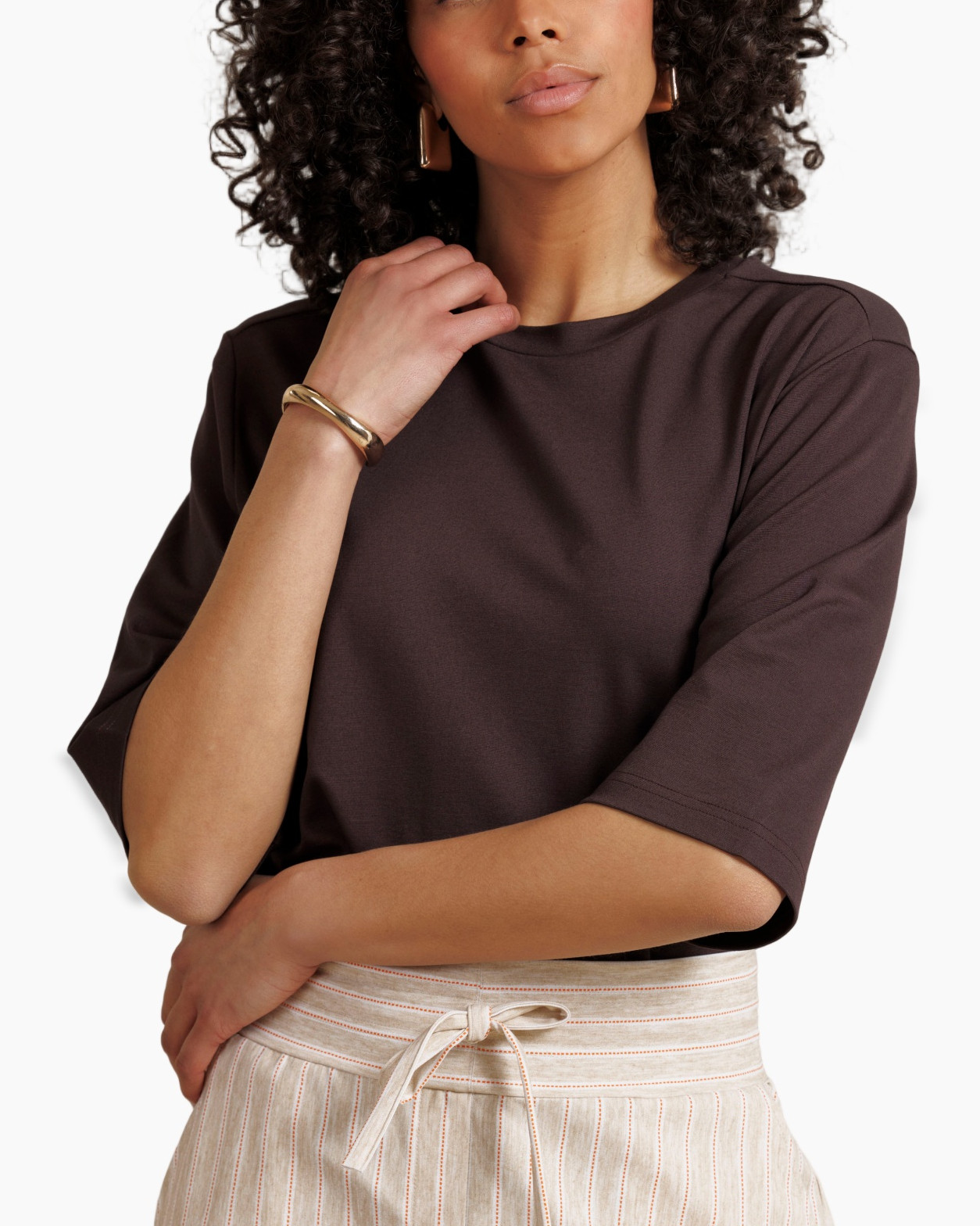 shorts, linnen, beige, gestreept, paper bag taille