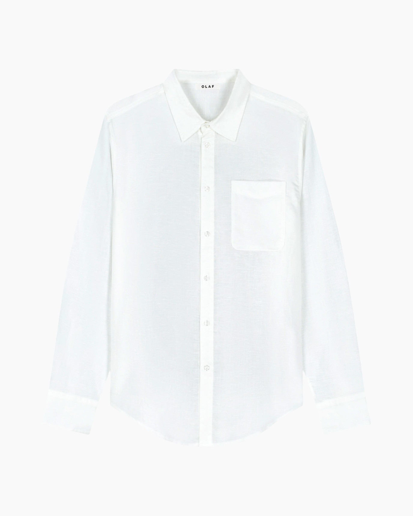 button-down, wit, linnen, lange mouw, zak