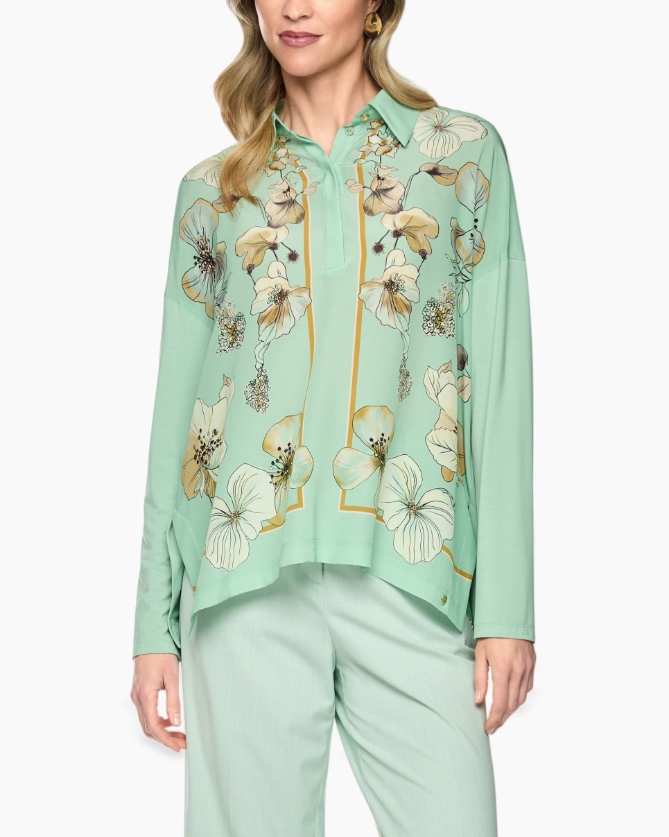 blouse, bloemenprint, mint, langArm, knopenvoering
