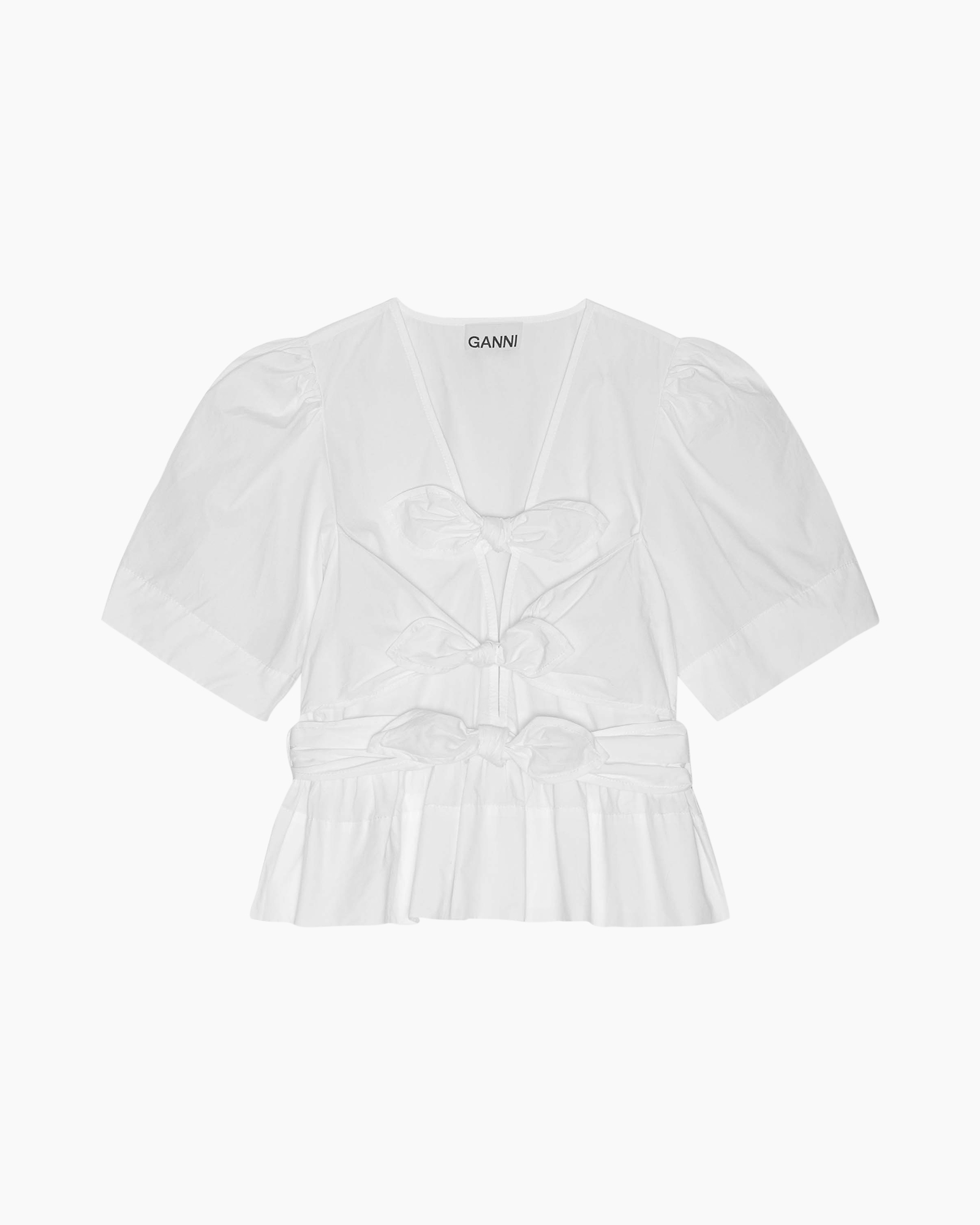 Blouse Washed Stretch Cotton Tie Strap Wit