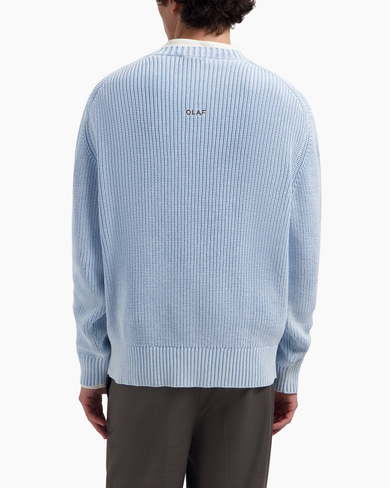 blauwe brei, coltrui, trui, raglan mouw, dikke brei