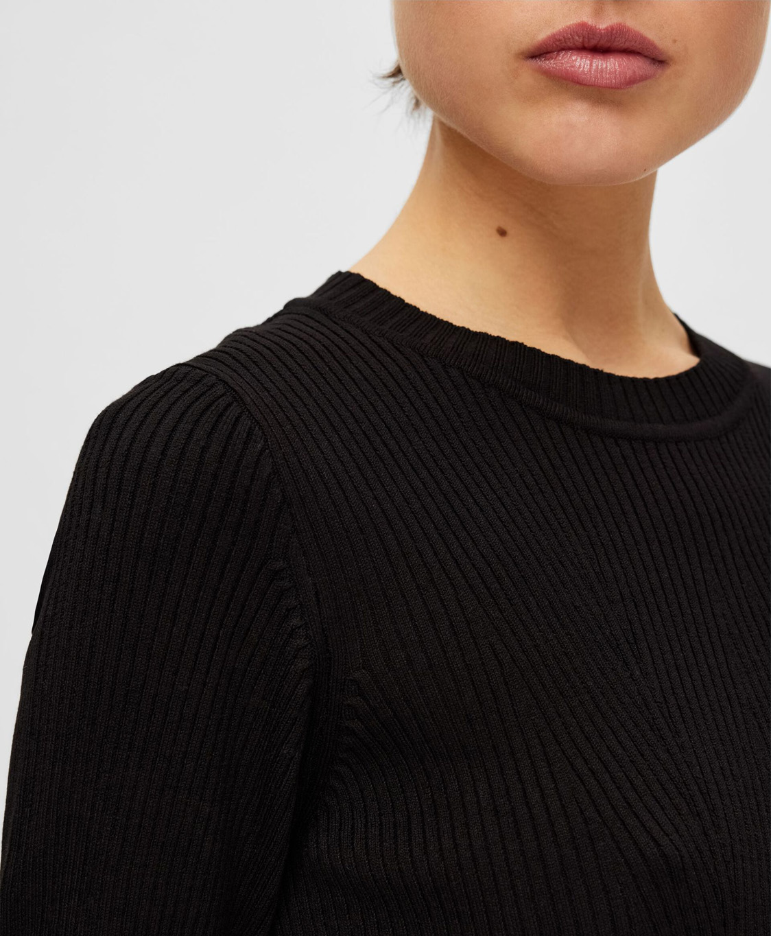 Selected Femme Top Mala 2/4 Knit O-neck B Noos Zwart