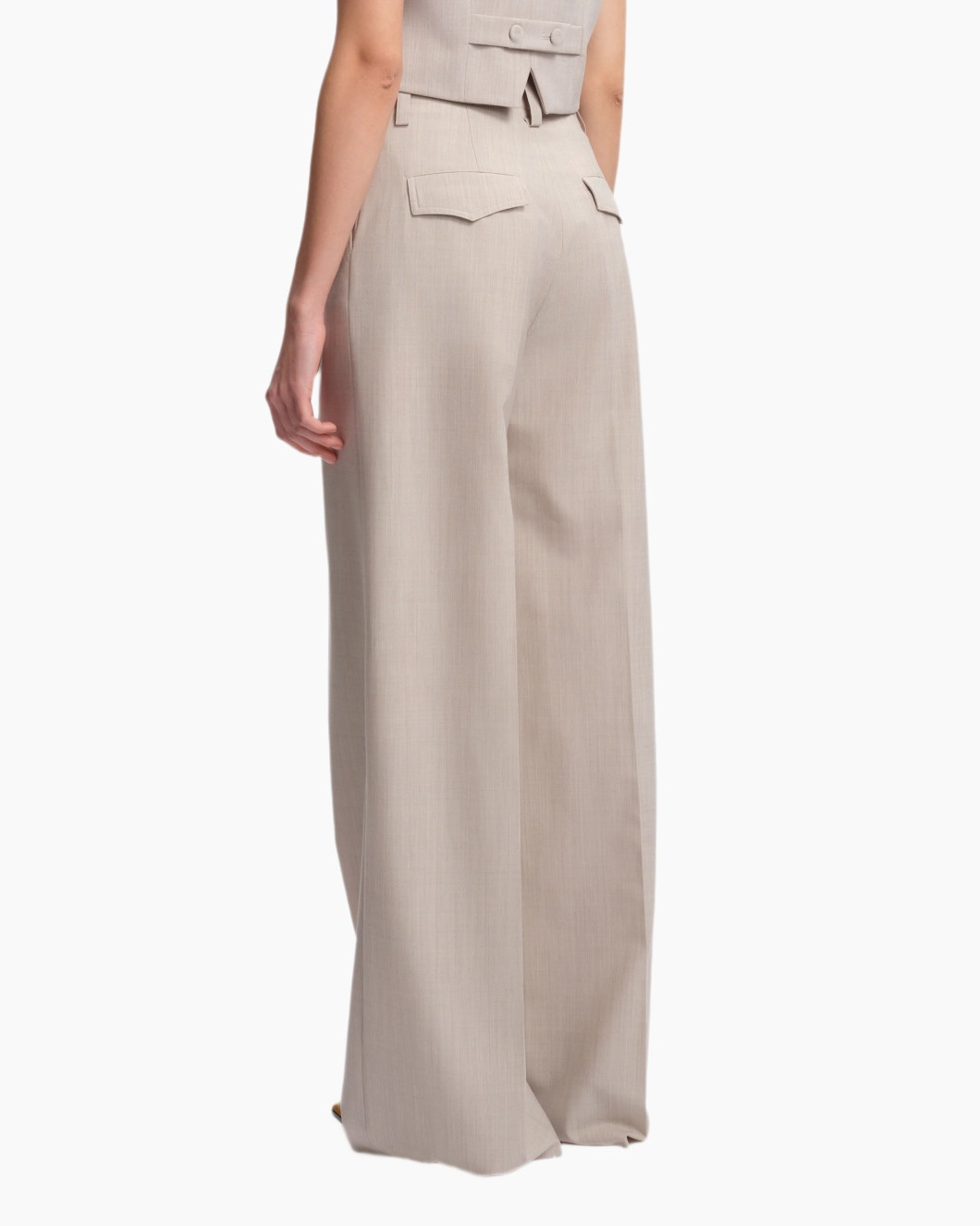 broeken, wijd, beige, hoge taille, plooien