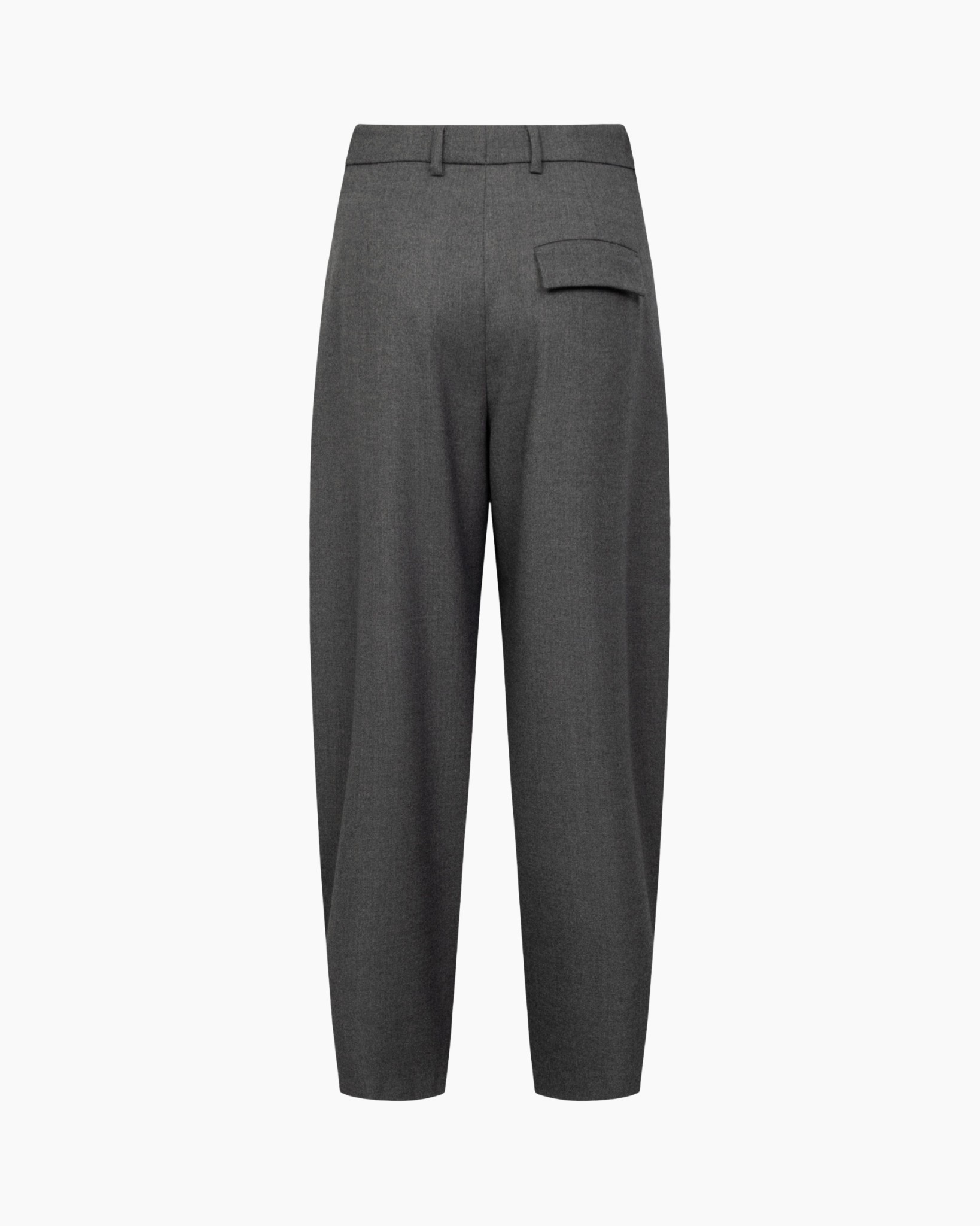 broek, grijs, plooien, riemloos, recht