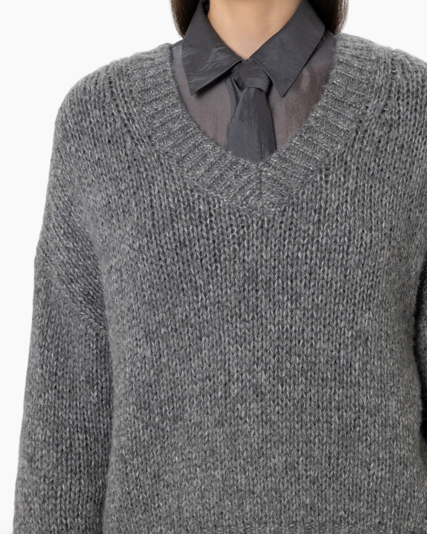 trui, grijs, pullover, ronde hals, lange mouwen