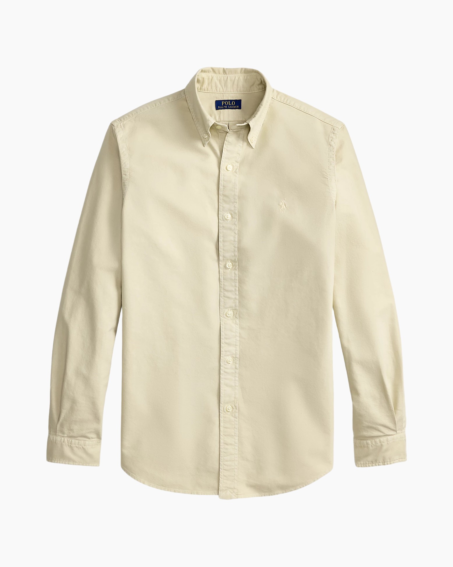 knopsluiting, langermouw, beige, oxford, polo-logo